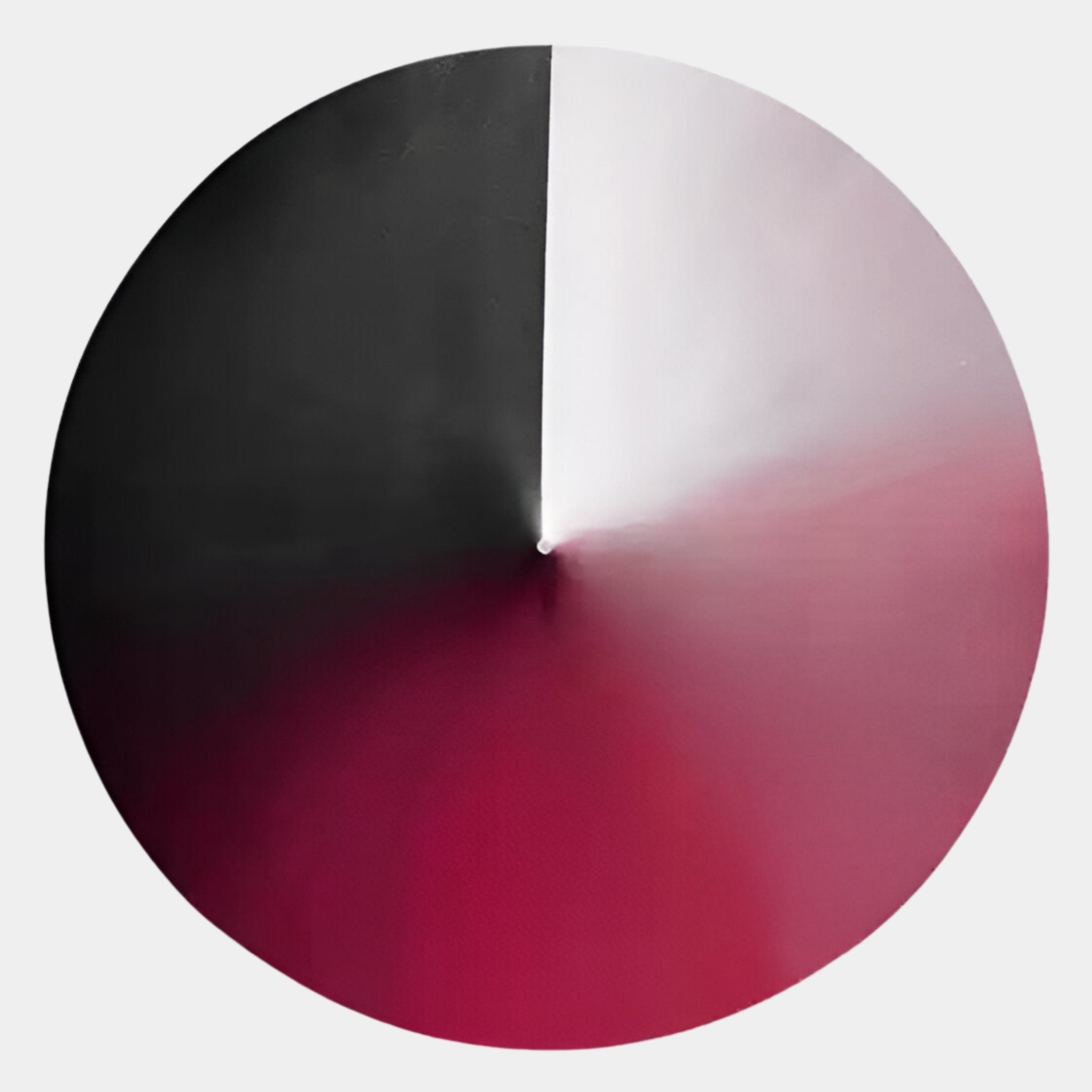 Orbit Crimson Hand-Painted Canvas 3D LED Wall Art by Giant Sculptures features a circular abstract design with black, white, gray, and red gradients orbiting from the center—ideal for modern 3D LED wall displays.