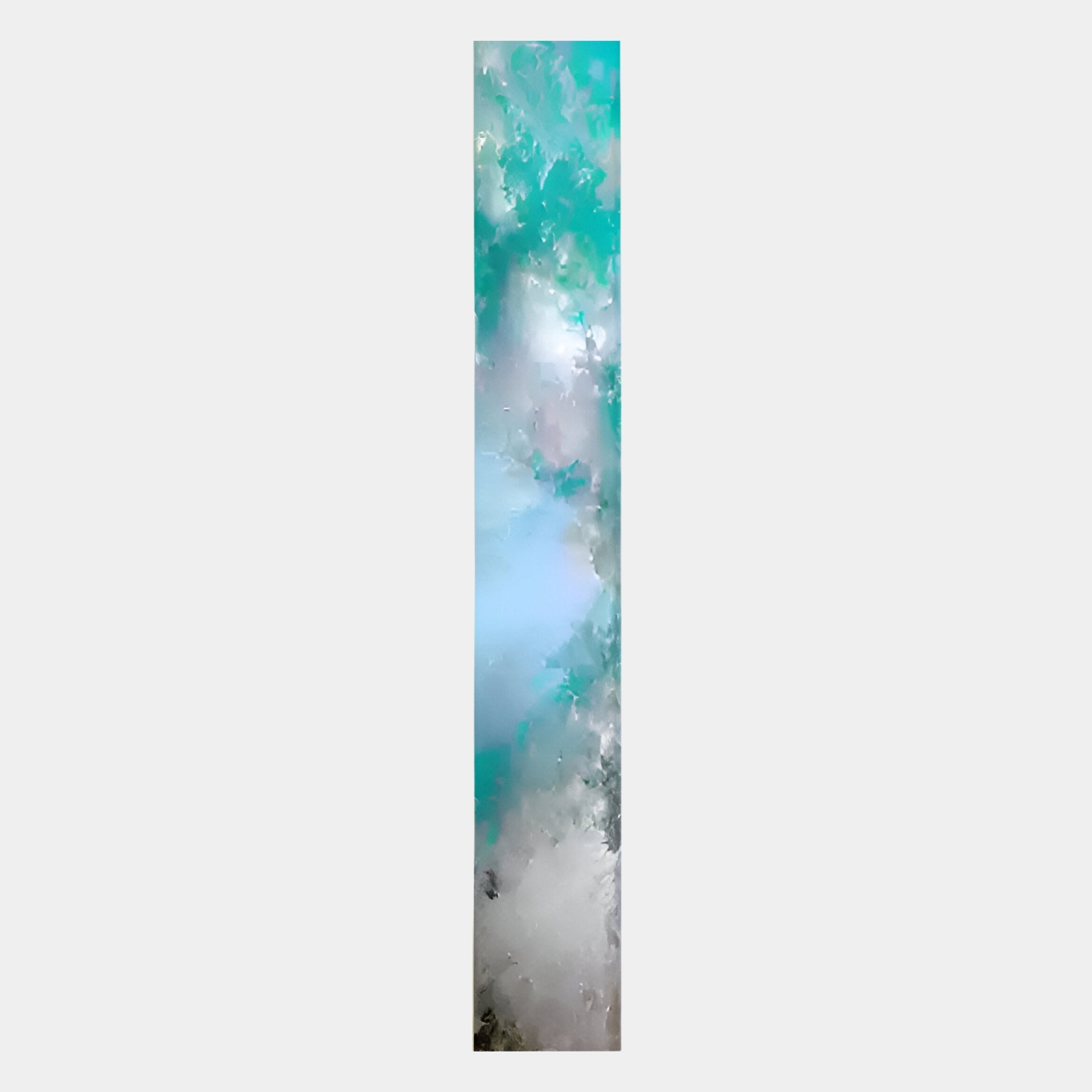 The Chroma Sky Turquoise Mist LED Wall Art Canvas by Giant Sculptures features swirling turquoise, white, gray, and light blue—ideal for modern spaces wanting a textured, cloud-like effect with soft color transitions.