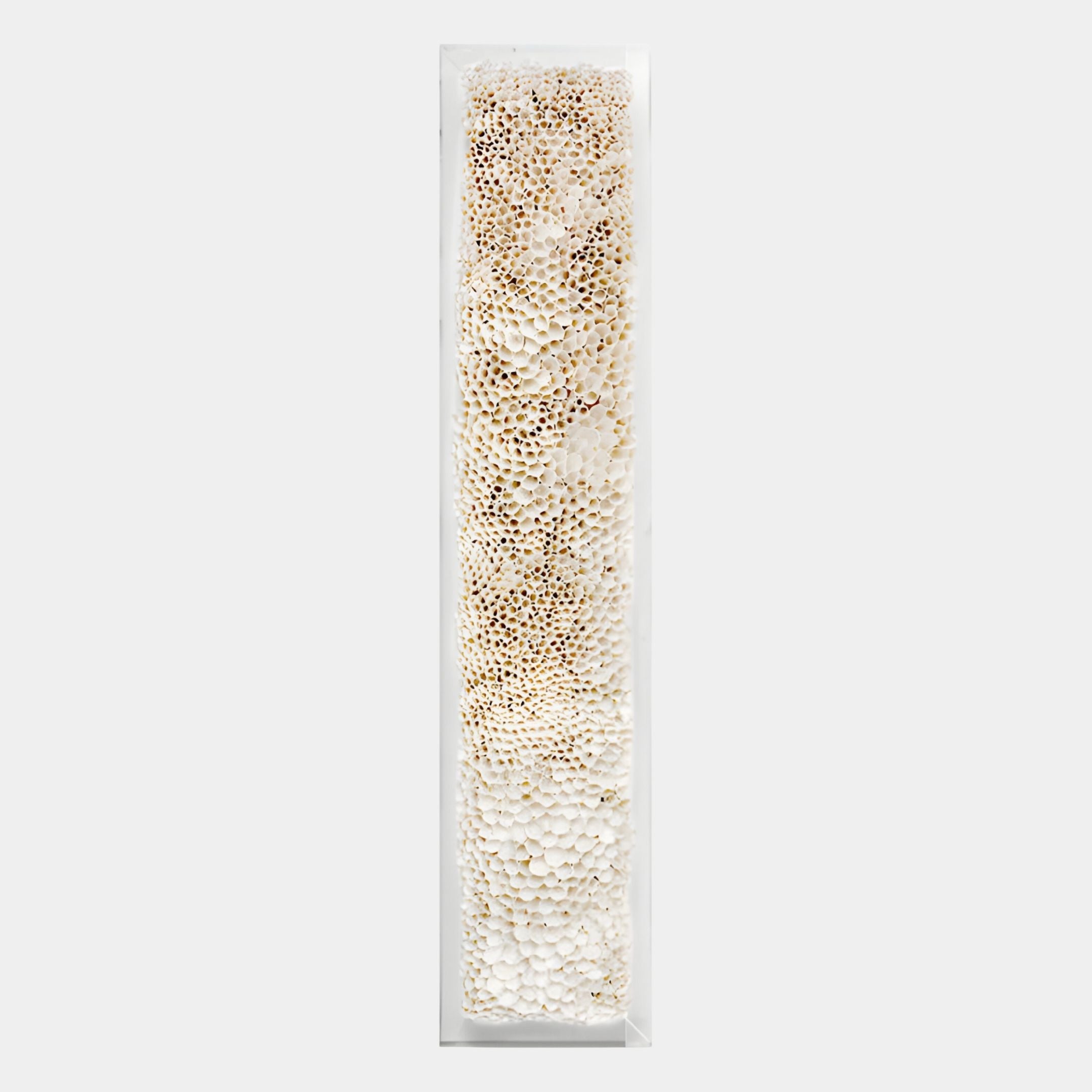 The Aeraline Snowlit Ivory Vertical Gradient Leather 3D Wall Art by Giant Sculptures features a tall, narrow panel with a textured ivory finish and modern gradient design—perfect as contemporary vertical wall art.