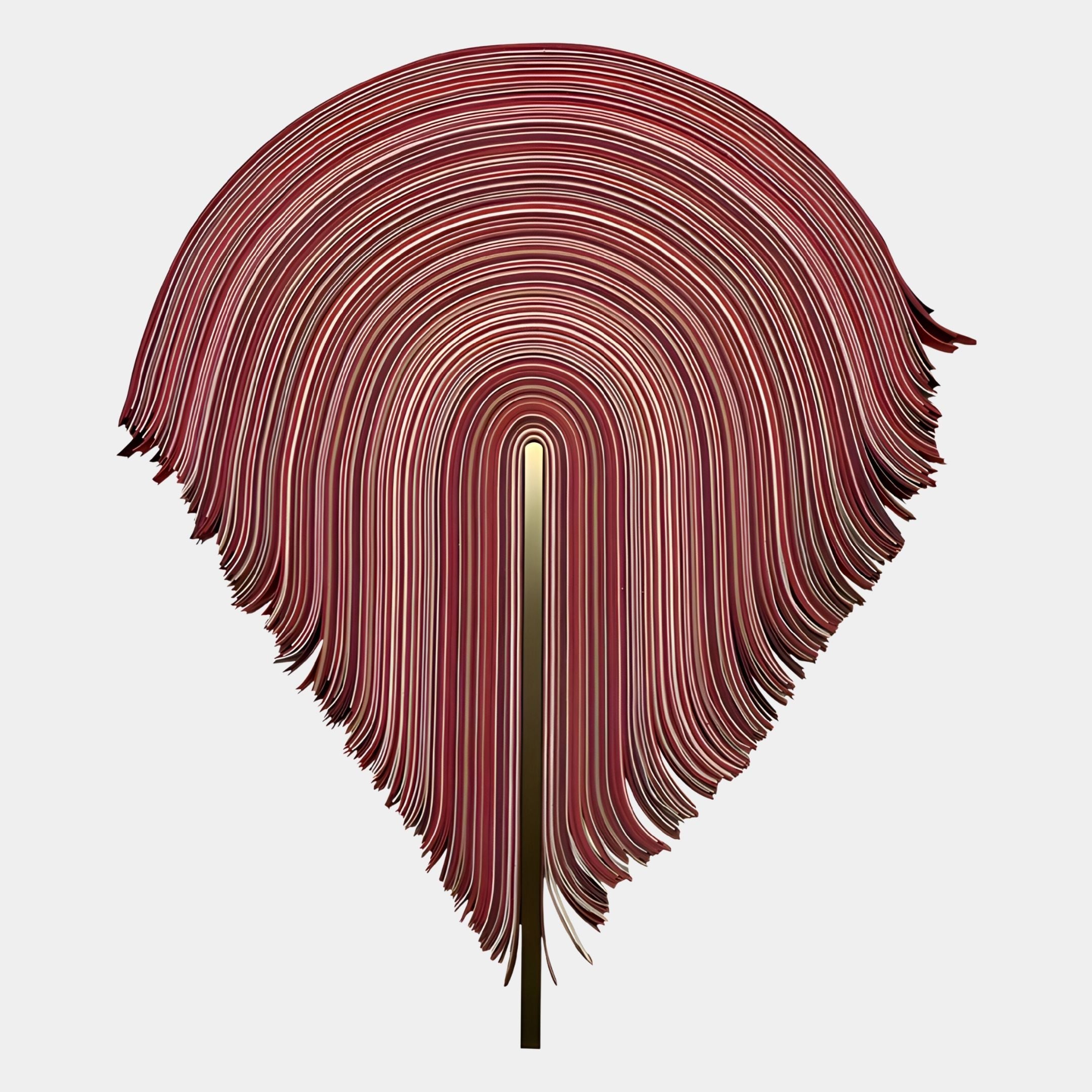 The Arclune Crimson Fold Sculptural Felt 3D Wall Art by Giant Sculptures features a stylized leaf with layered red and pink arches narrowing to a golden stem, evoking soft, sculptural elegance against a white background.