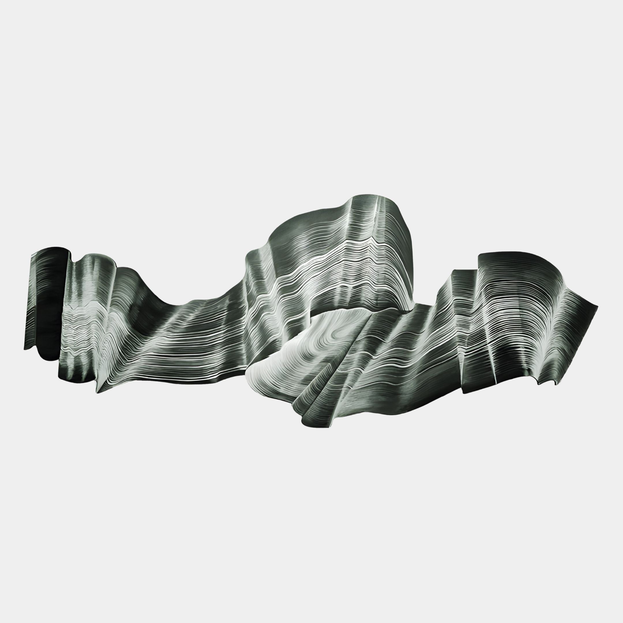 The Vellun Wave Forest Shadow Sculptural 3D Wall Art by Giant Sculptures features abstract black and white fluid, layered lines—evoking undulating ribbons or strata—perfect modern wall decor to bring movement and intrigue to any space.