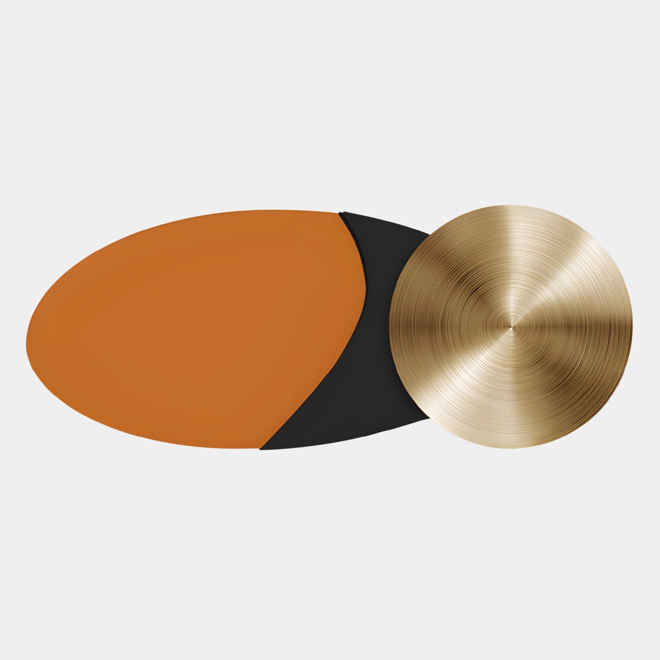 The Aurelune Amber & Black Gold Metal Disc 3D Wall Art by Giant Sculptures showcases overlapping amber, black, and gold metal shapes for striking contemporary wall decor.