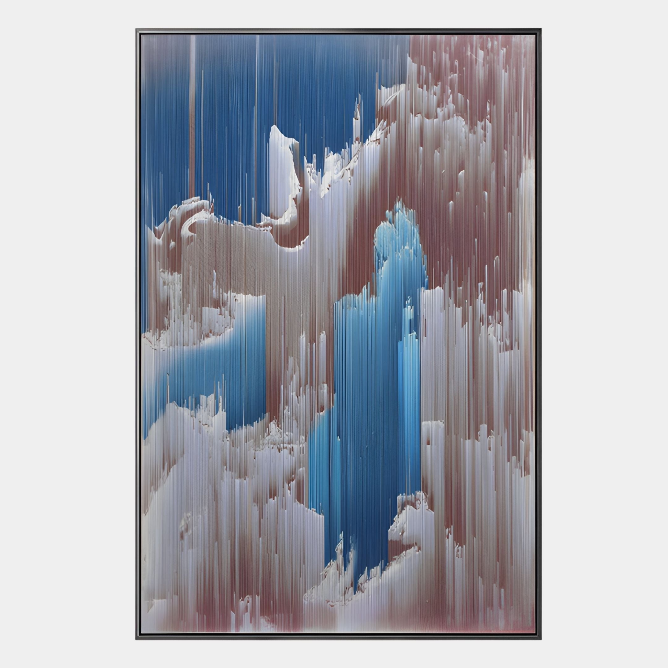 Aerolune Rose & Blue Vertical Drift Rope 3D Wall Art by Giant Sculptures features cascading blue, white, and mauve streaks in a blurred, modern style—an eye-catching contemporary decor piece with seamless textured blends.