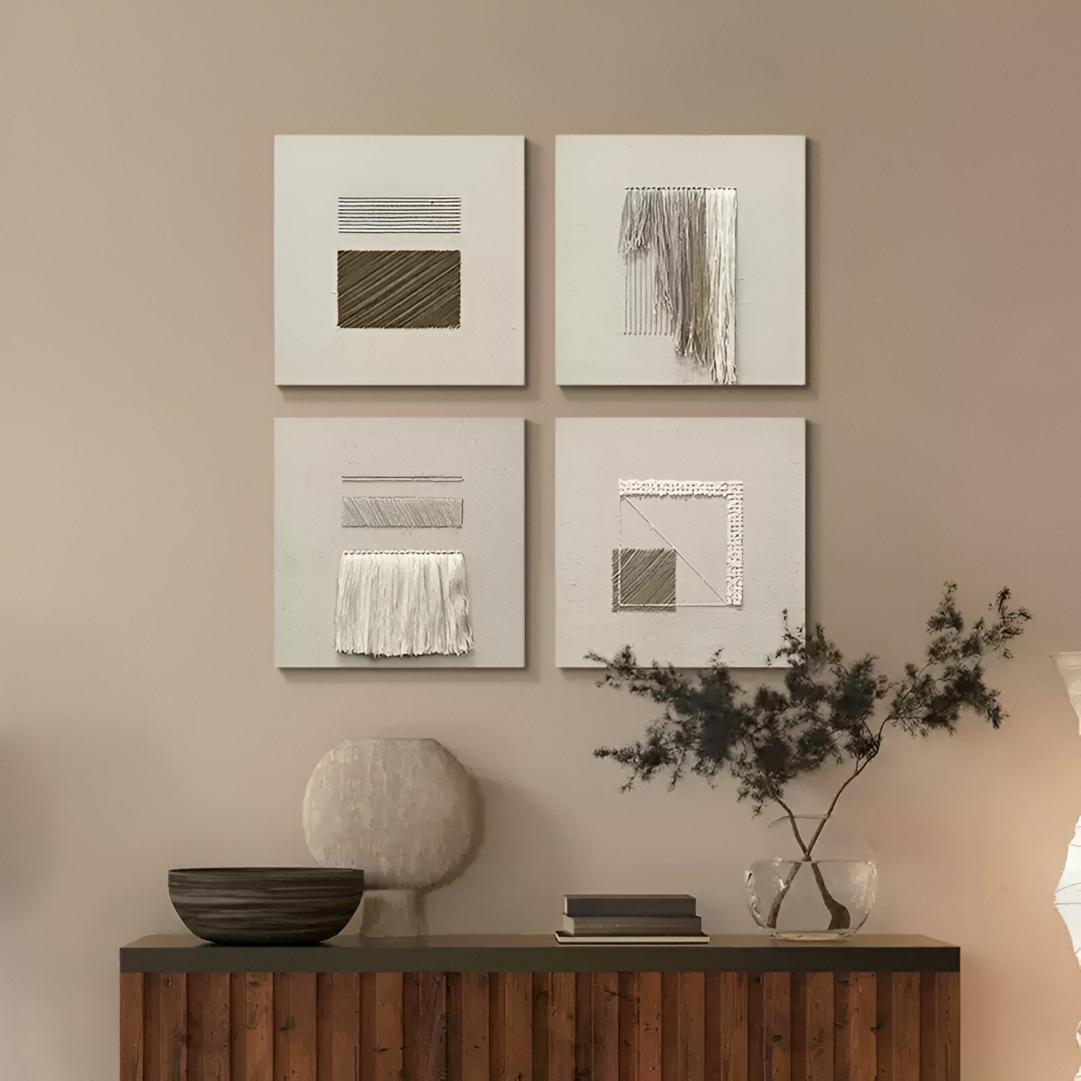 Textura Taupe Fringe Linen Rope 3D Wall Art