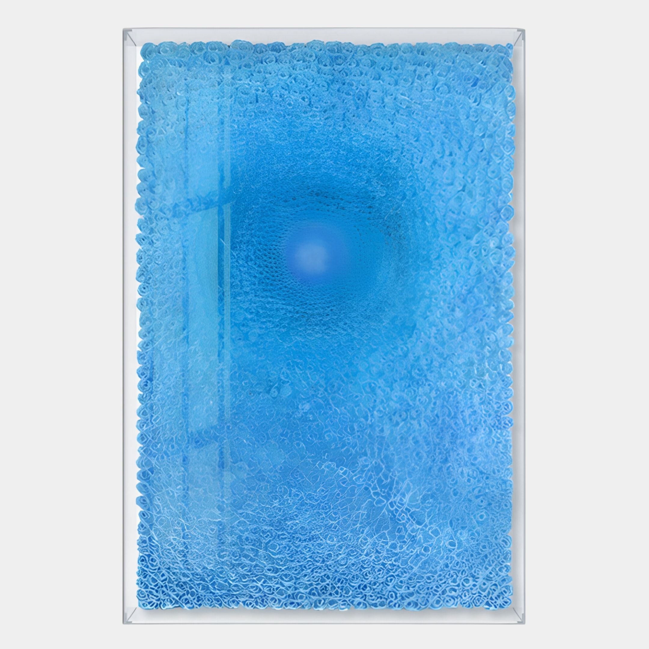 The Lumora Deep Blue Acrylic Framed 3D Paper Wall Art by Giant Sculptures features textured concentric circles, a central blue focal point, and a glossy rippled surface for a striking, contemporary 3D effect.