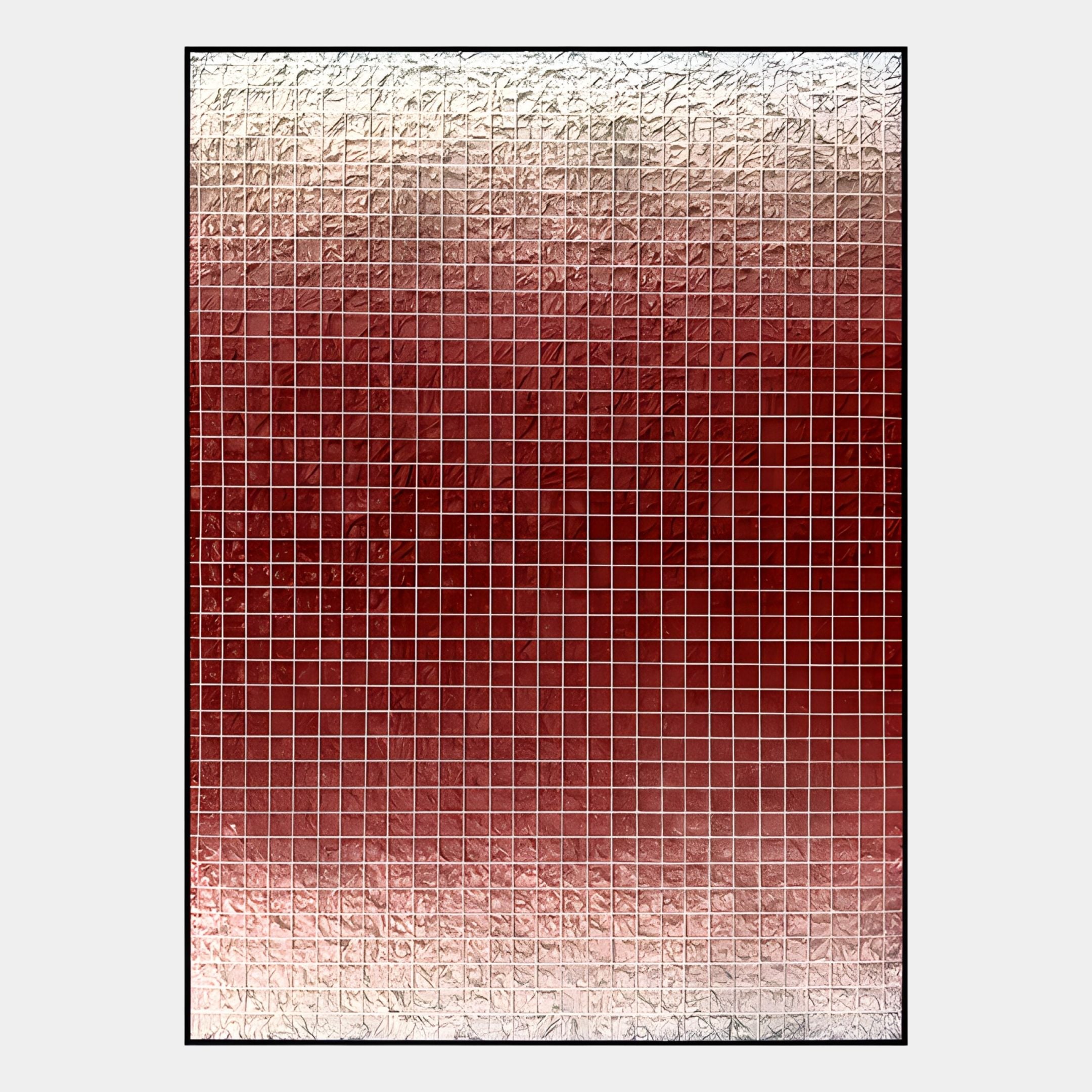 The Gridelle Crimson Fade Gradient Grid 3D Paper Wall Art by Giant Sculptures features crumpled-texture squares fading from dark red to beige, creating a striking gradient grid effect perfect for adding depth to modern interiors.