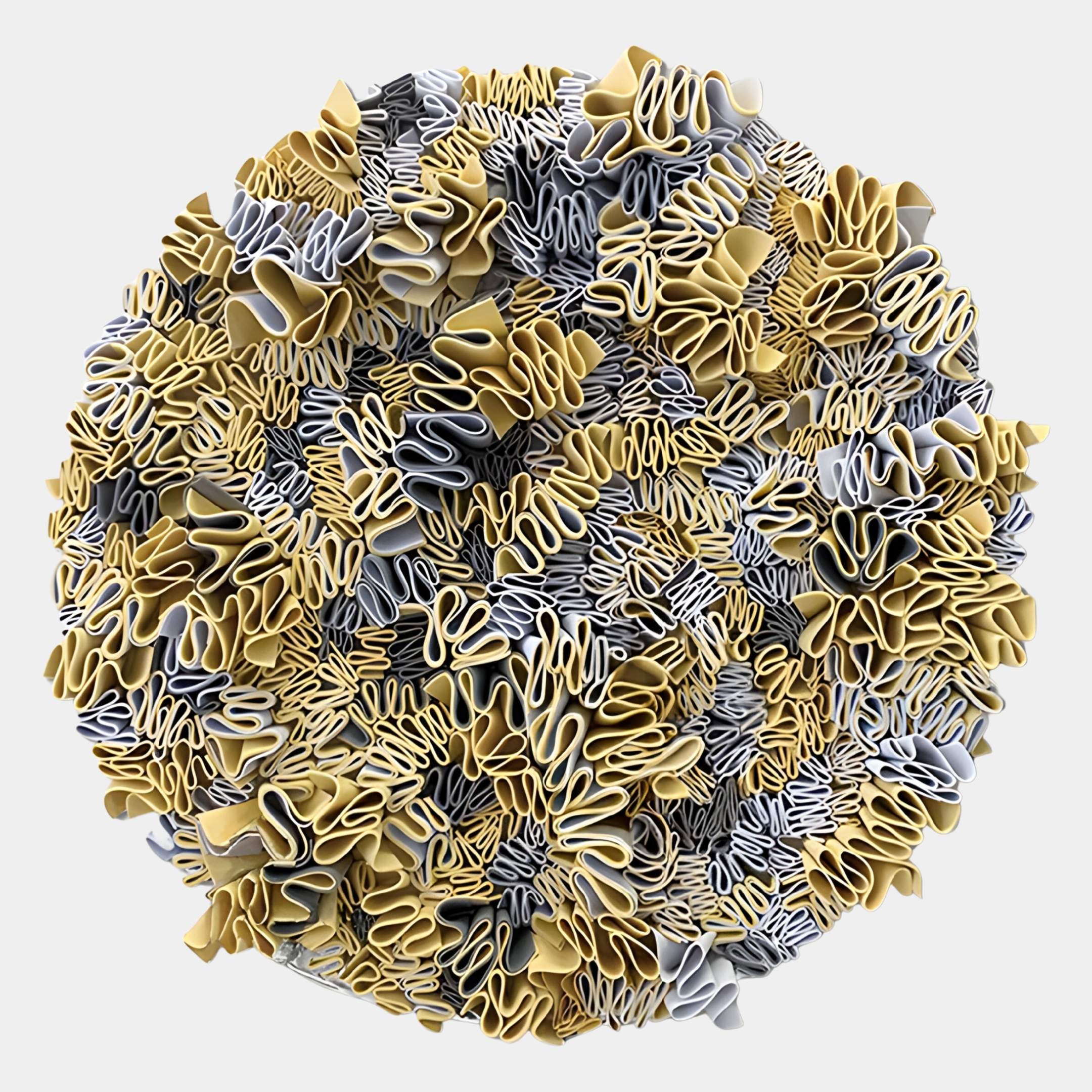 The Rivora Yellow Ribbon Leather Circular 3D Wall Art by Giant Sculptures features intricately folded yellow and white ribbons for a bold, modern look, creating a striking statement piece against a plain white background.