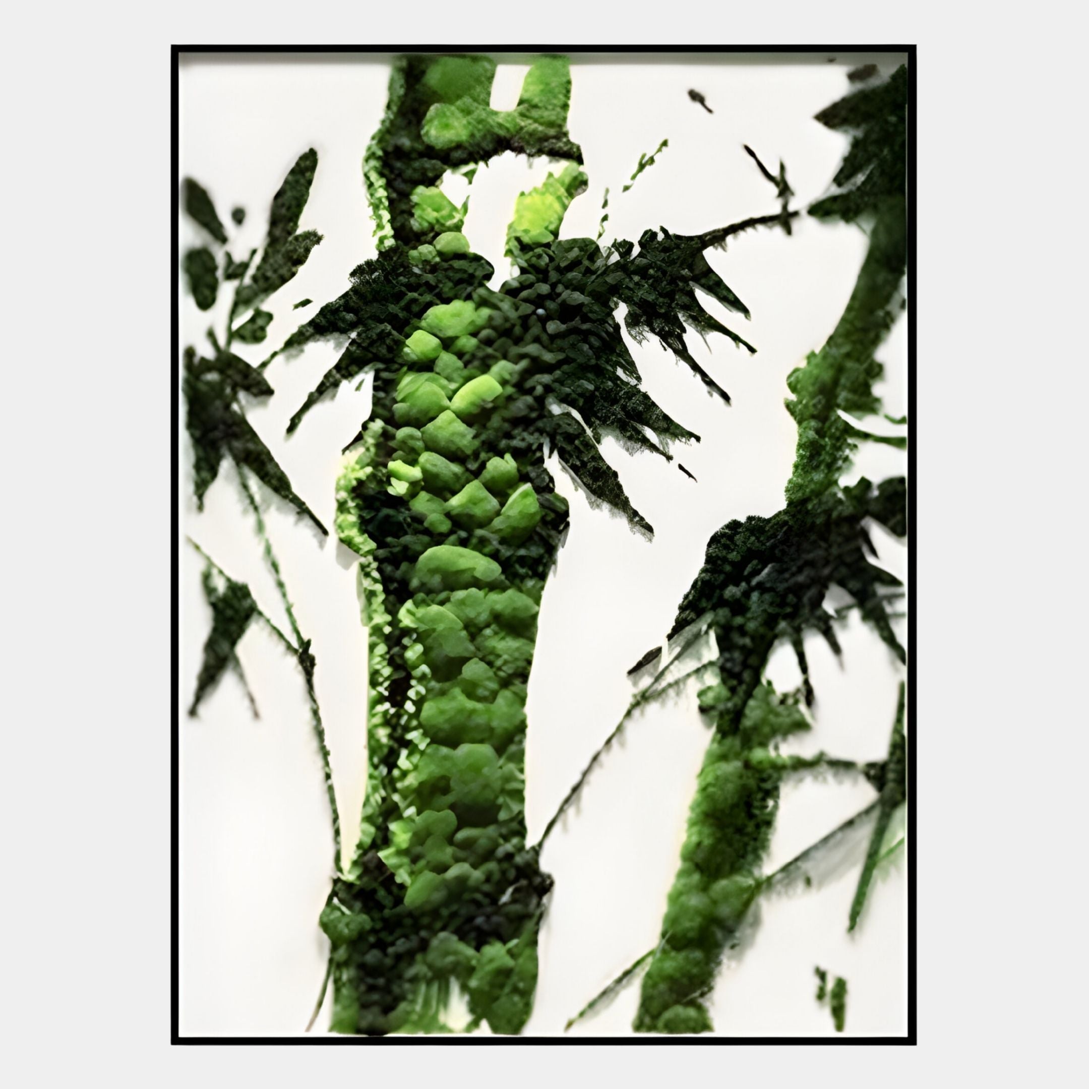 Verdaryn Bamboo Trunk Green Moss Textured 3D Wall Art by Giant Sculptures features layered green and black tones on white, evoking plant-like forms—perfect as Nordic interior decor or bold green moss wall art.