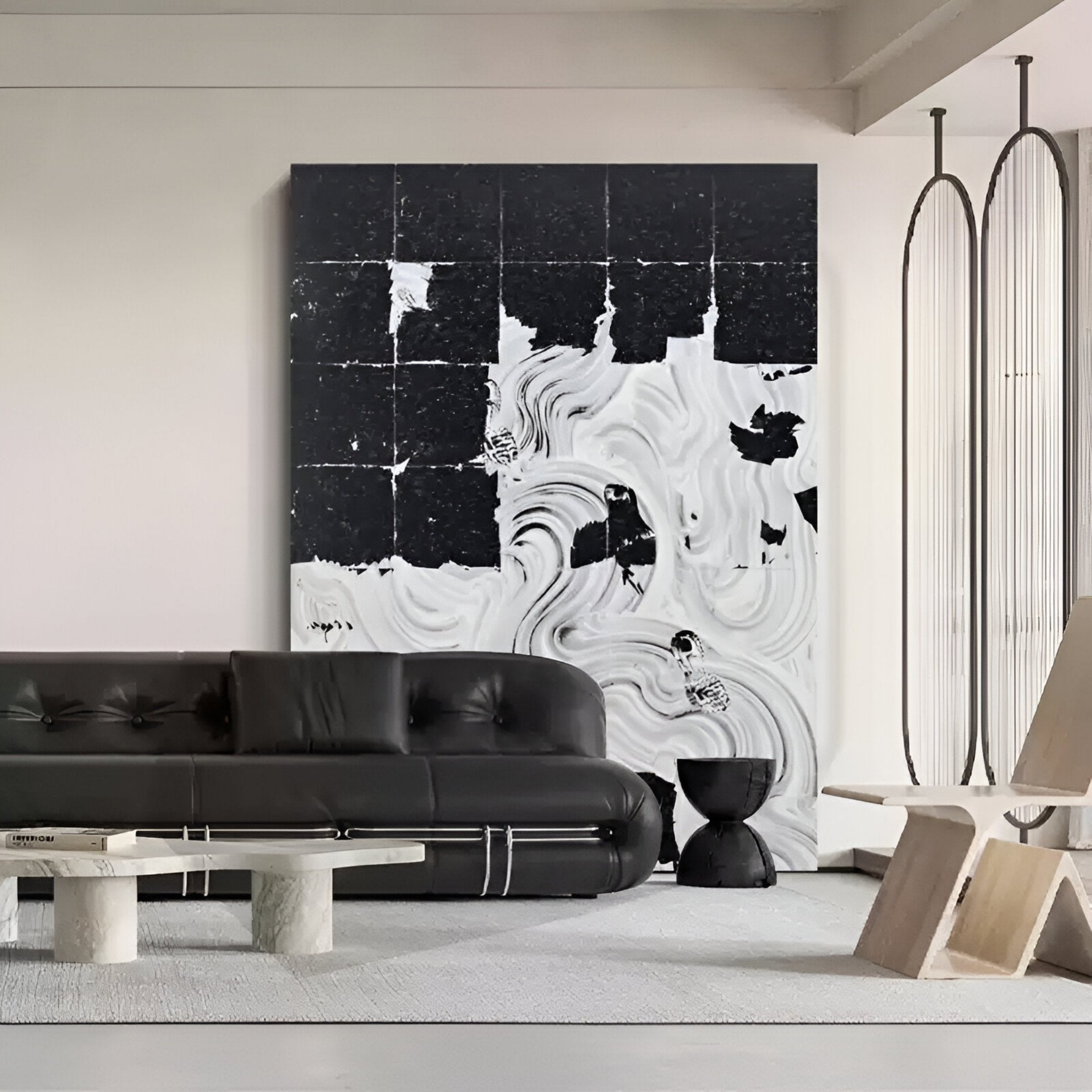 Averis Black & White Swirl Abstract 3D Wall Art