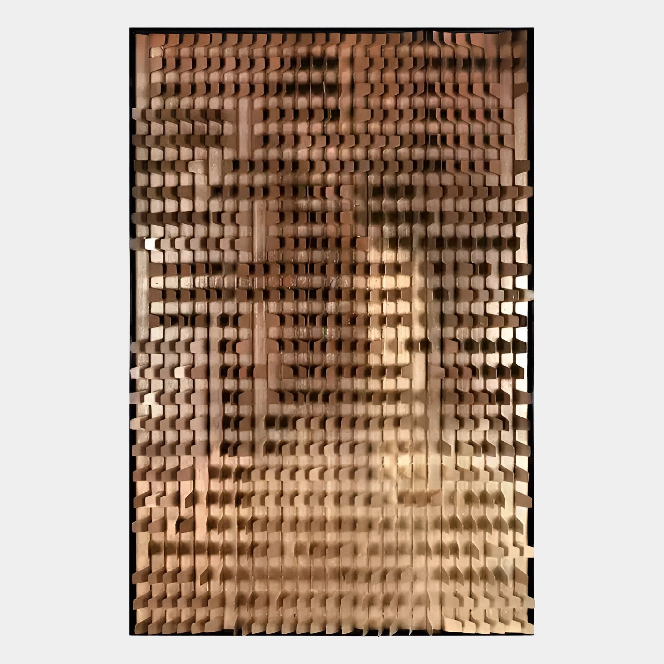 The Gradalis Bronze Sculptural Metal 3D Wall Art by Giant Sculptures features a geometric, abstract design with bronze hues, making it a striking piece of modern statement decor for your space.