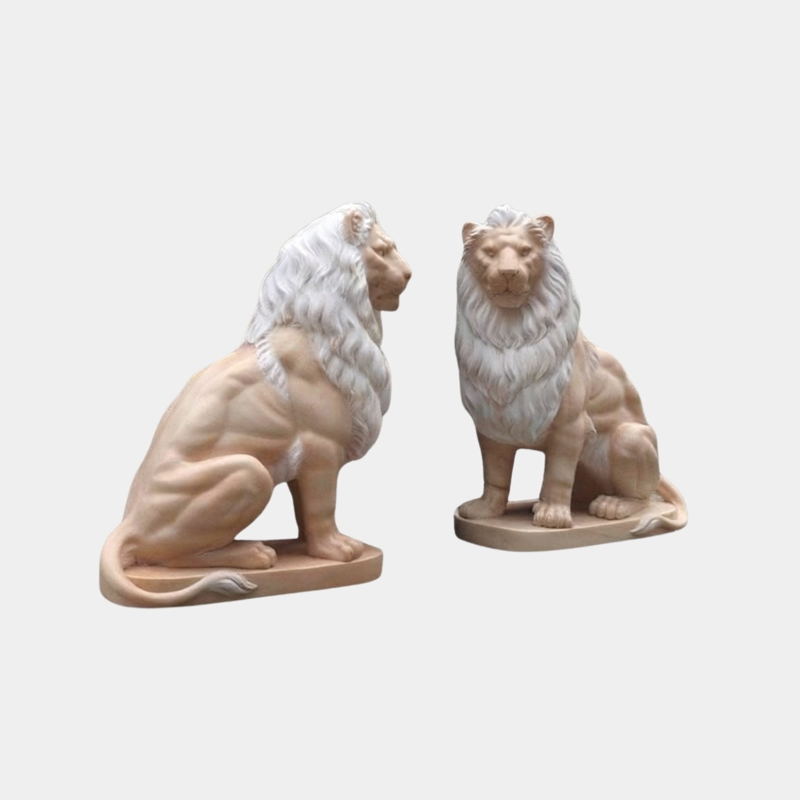 Two-tone pink marble lion seated with a pale cream mane