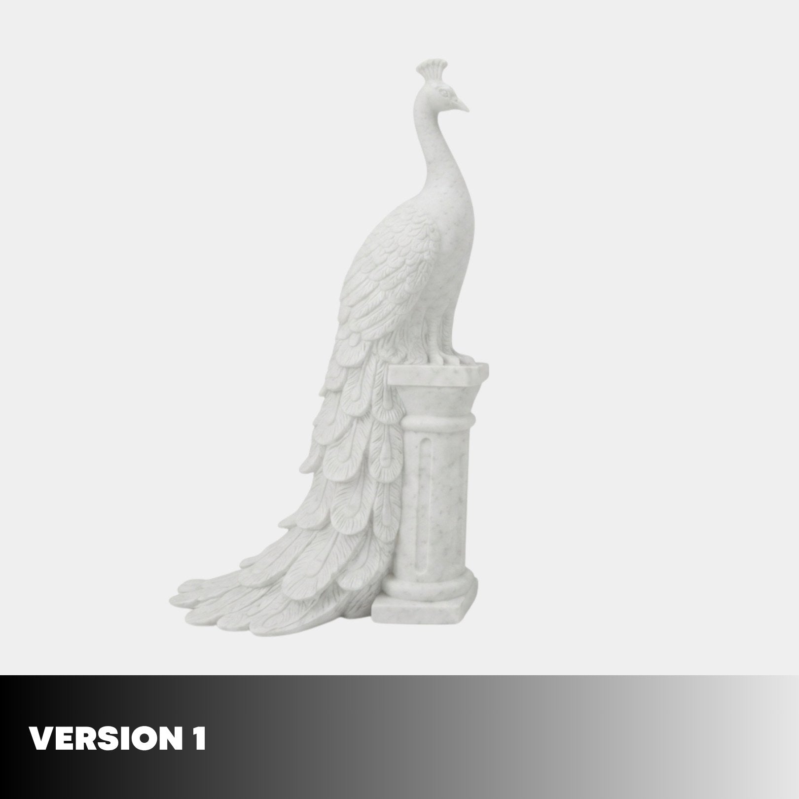 Version 1 of the marble peacock, standing on a low fluted column
