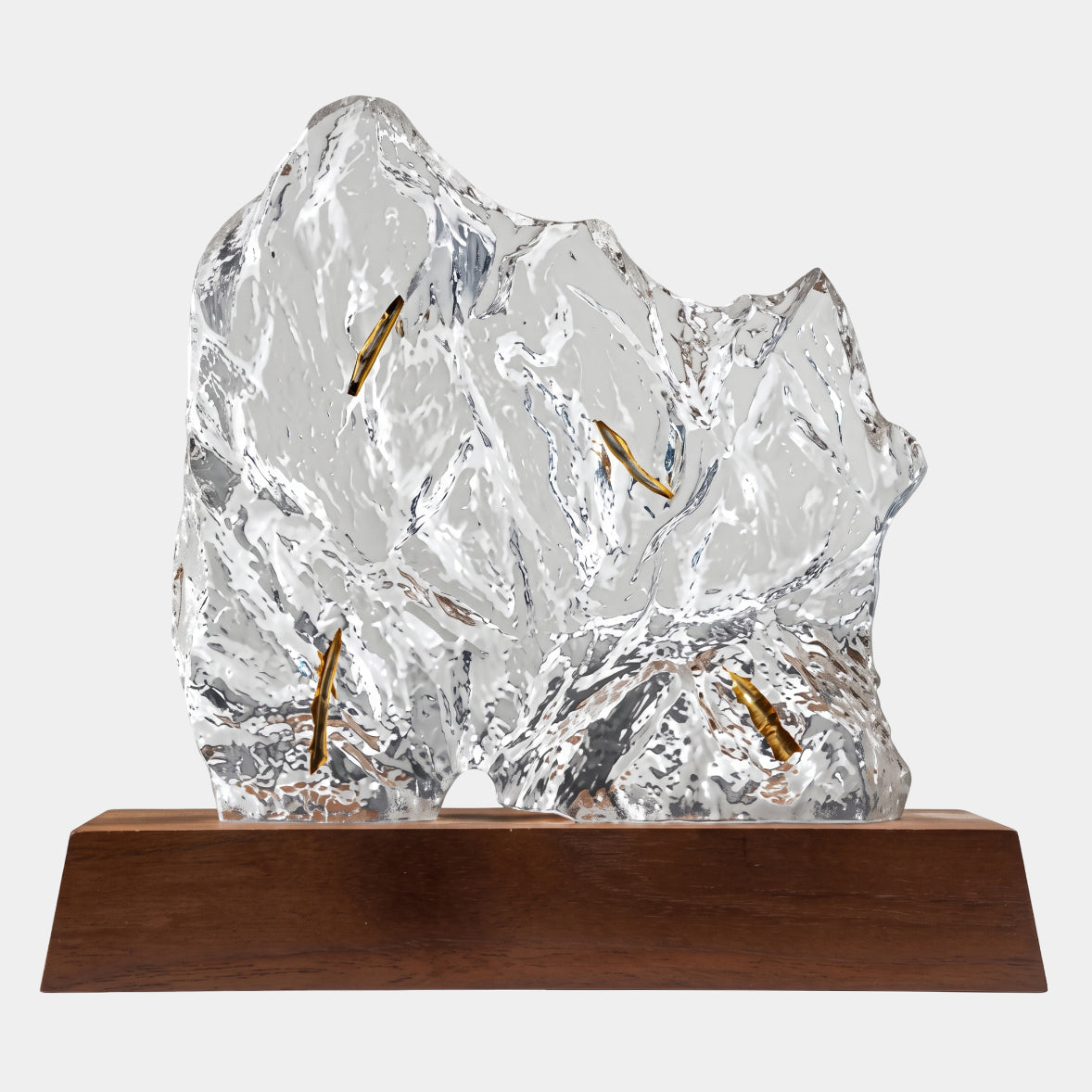 Clear Gold Sliver Stepped Skyline Rock Resin Sculpture on Wood Base - 40cm