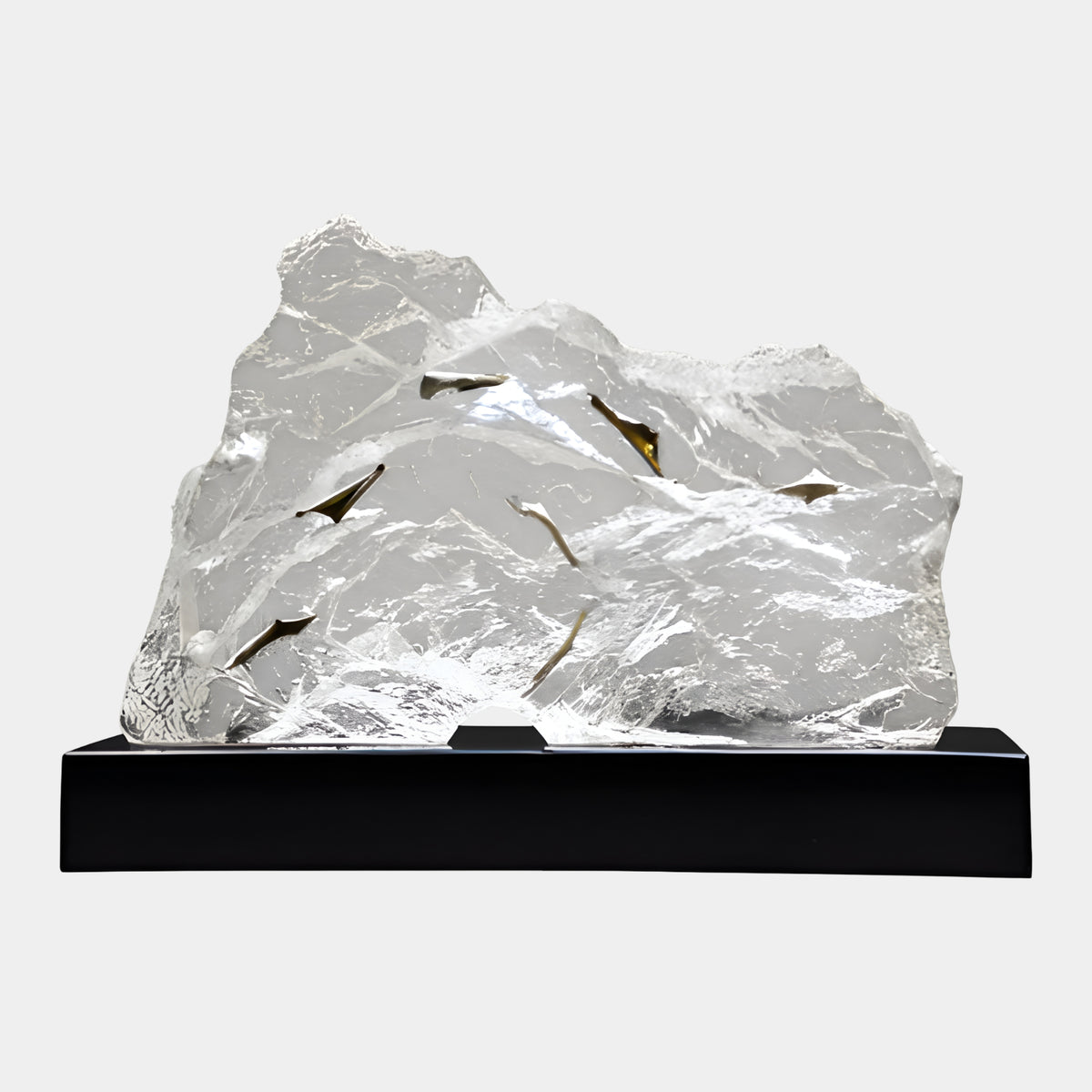 Clear Amber Sliver Long Ridge Rock Resin Sculpture on Black Base - 50cm