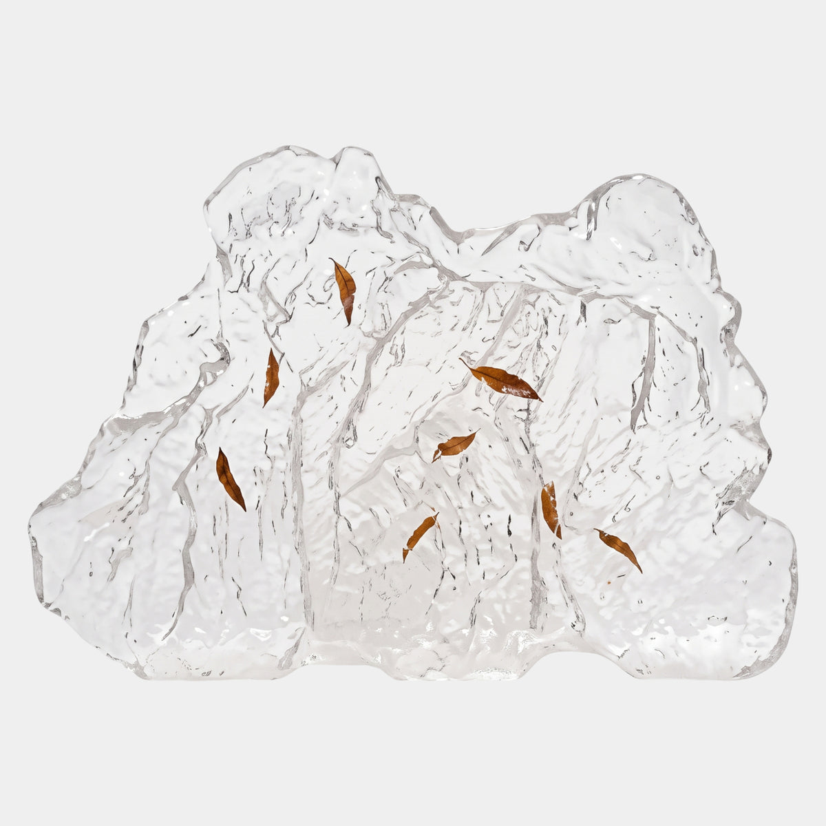 Clear Russet Leaf Rippled Cliff Rock Resin Sculpture on Wooden Stand - 123cm
