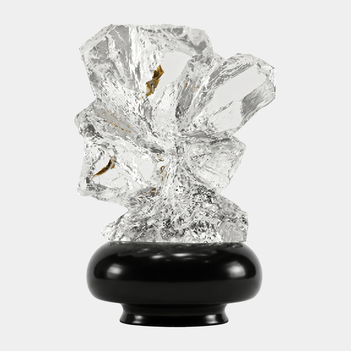 Clear Crumpled Gold Splayed Block Rock Resin Sculpture - 34cm