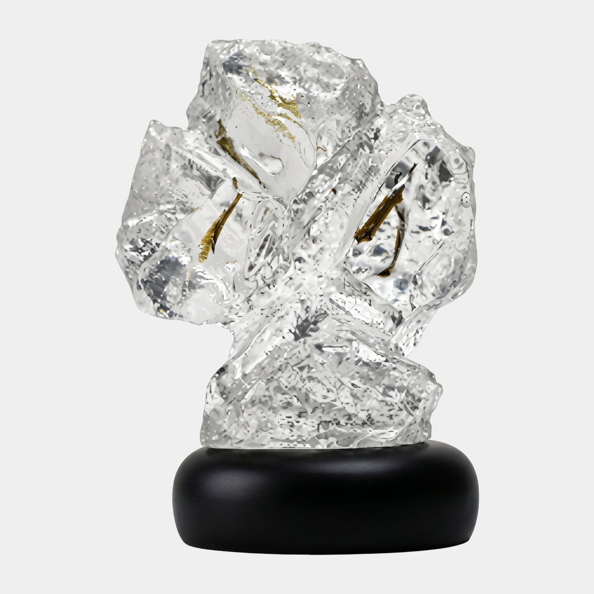 Clear Gold Leaf Crossed Block Rock Resin Sculpture - 22cm