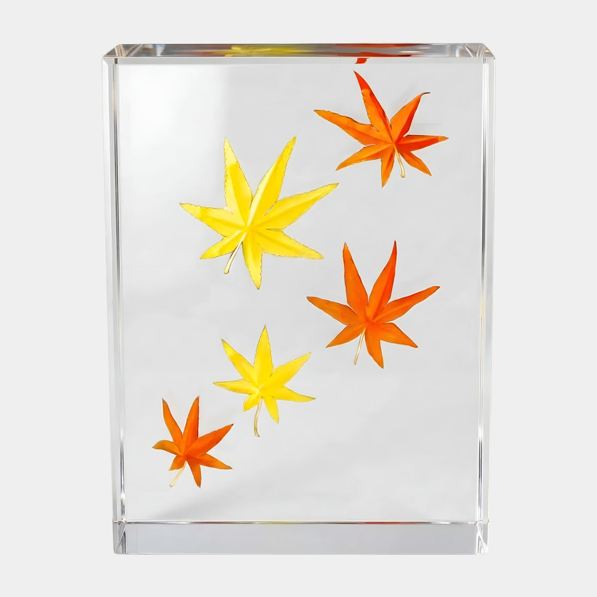 Clear Drifting Maple Leaf Block Resin Sculpture - 41cm