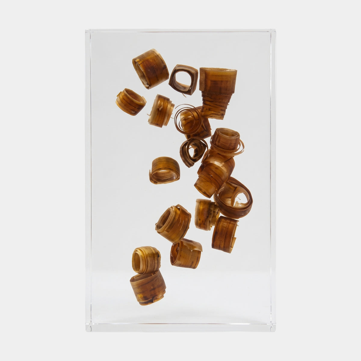 Clear Tumbling Wood Curl Block Resin Sculpture - 39cm