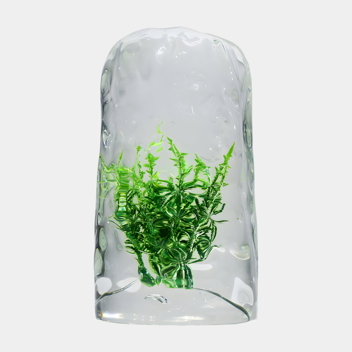 Clear Green Sprig Rippled Domed Block Resin Sculpture - 18cm