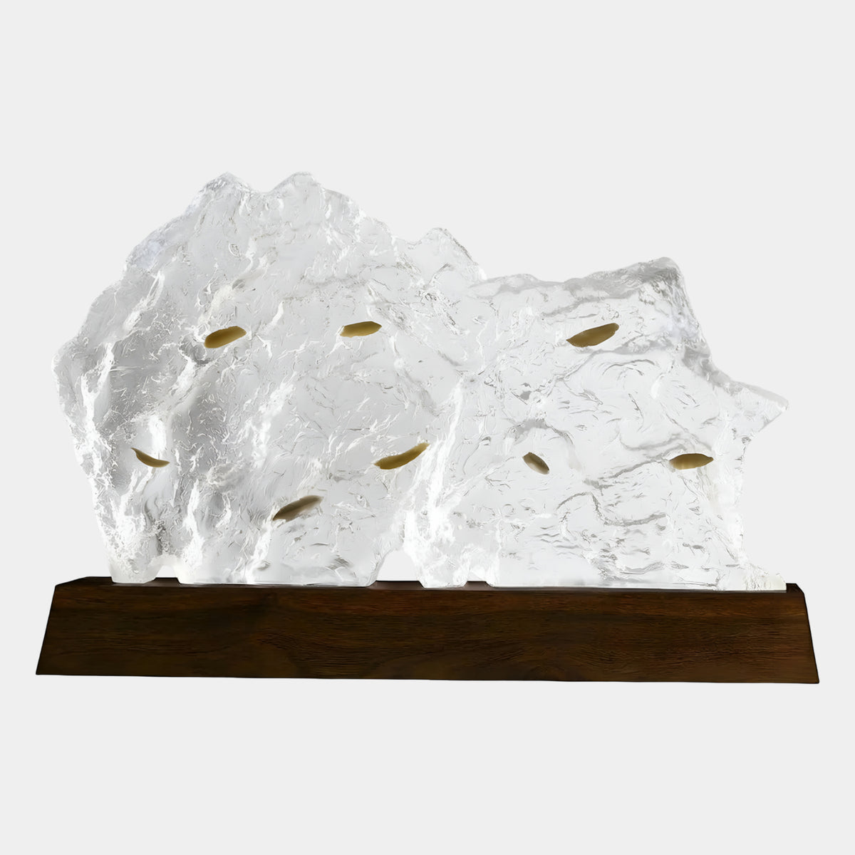 Clear Olive Sliver Jutting Spur Rock Resin Sculpture on Dark Wood Base - 85cm