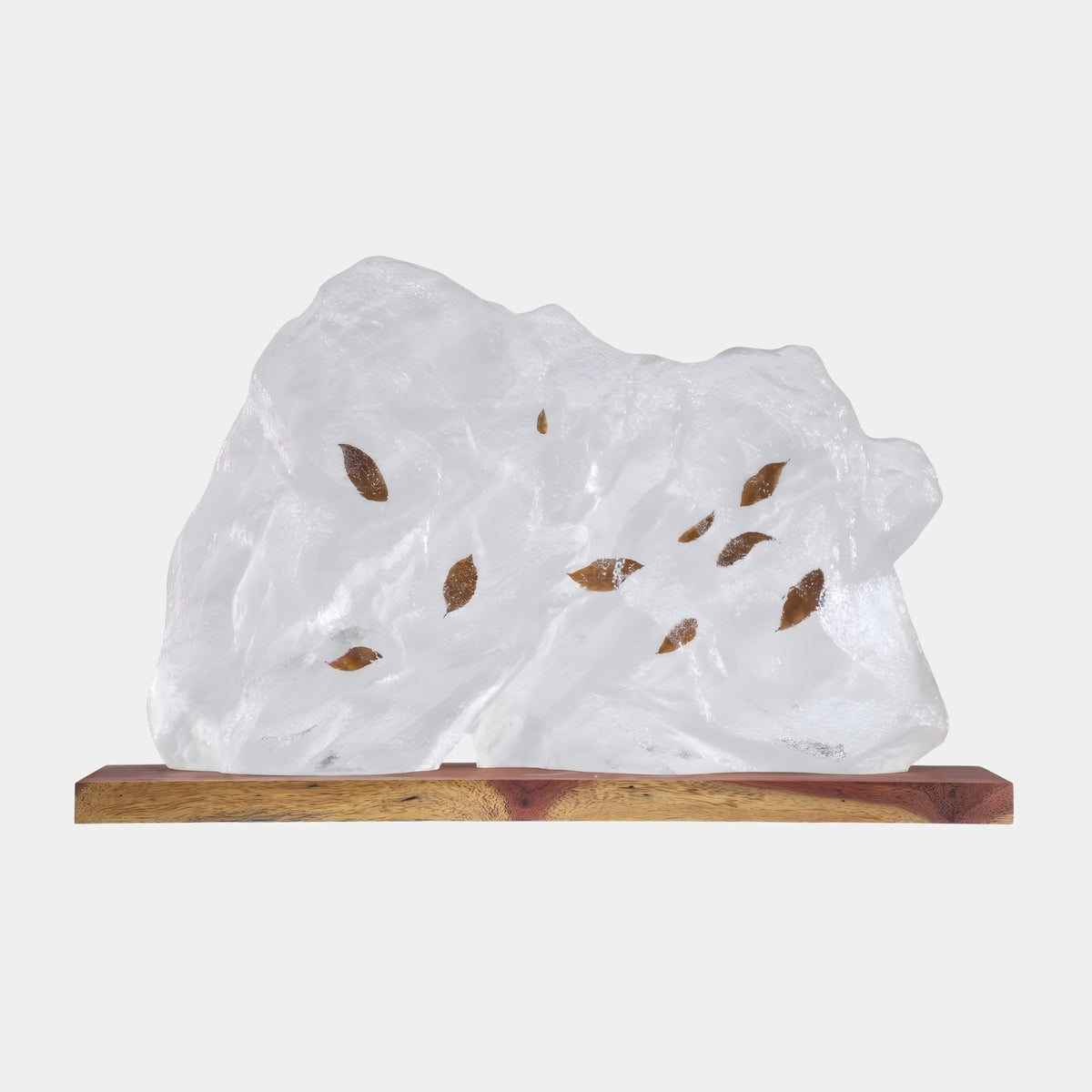 White Frosted Scattered Leaf Rock Resin Sculpture on Wood Base - 92cm
