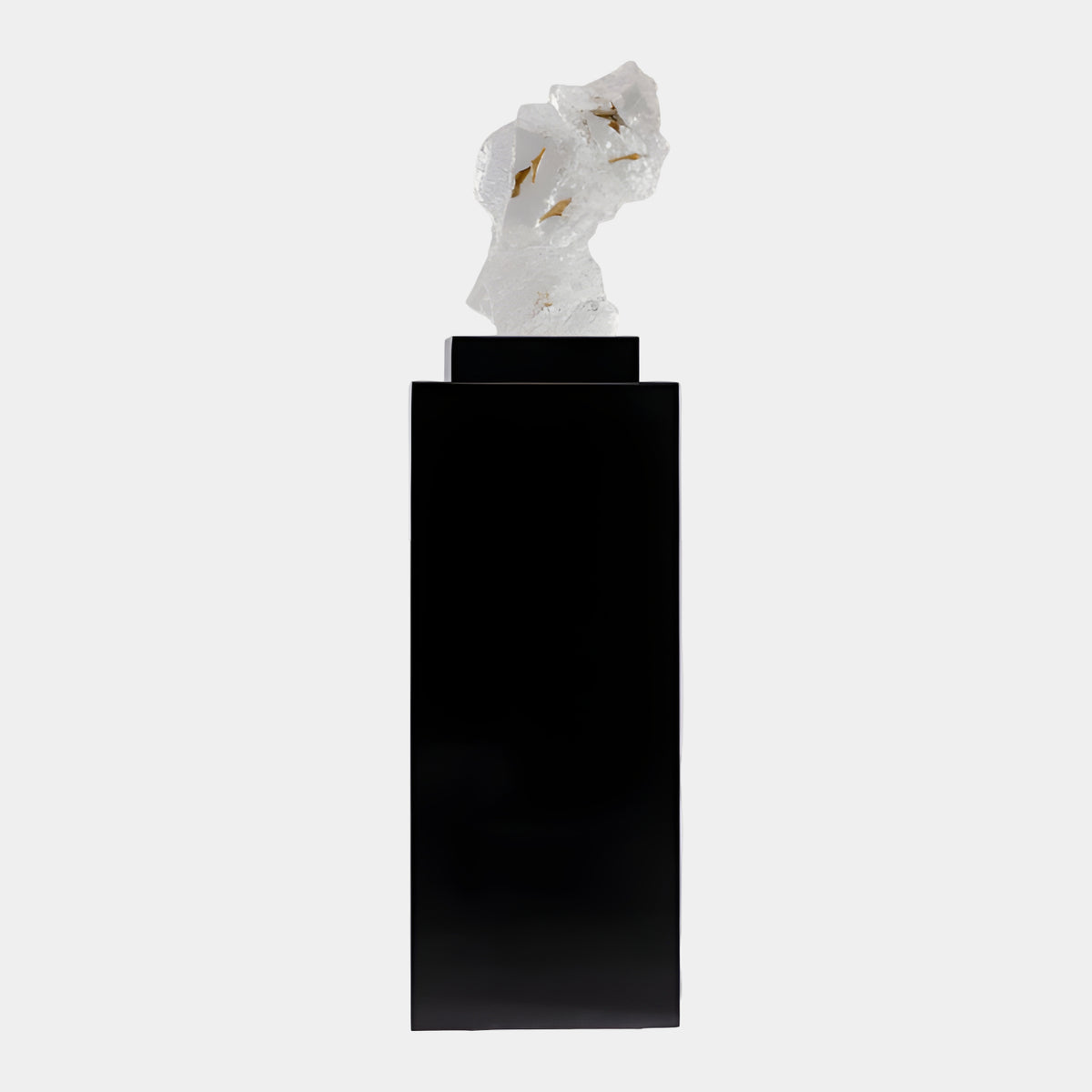 Clear Ochre Sliver Jutting Crest Rock Resin Sculpture on Black Marble Plinth - 128cm