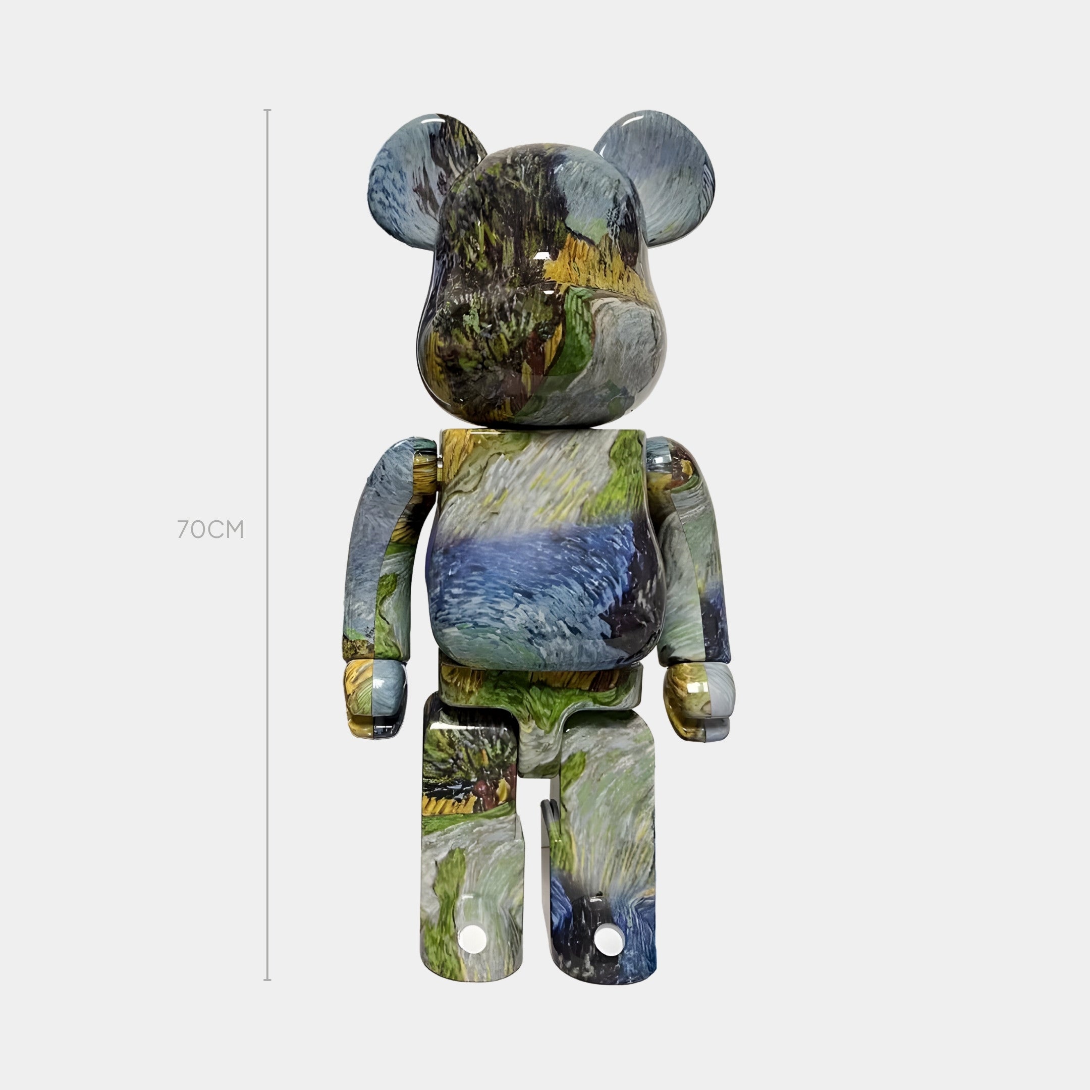The Painterly Landscape Bear Sculpture - 70cm by Giant Sculptures is a high-gloss resin piece with swirling green, blue, and yellow brushstrokes that evoke vibrant impressionist landscape imagery.