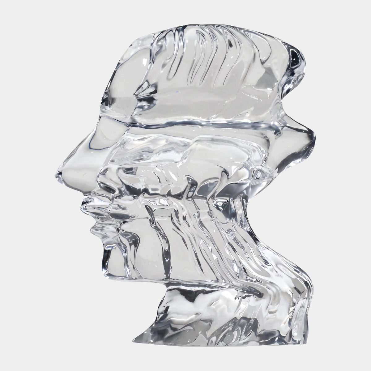 Clear Dissolving Profile Head Resin Sculpture (43cm) by Giant Sculptures, showing a transparent side profile face dissolving into ridged folds, on a plain white background.