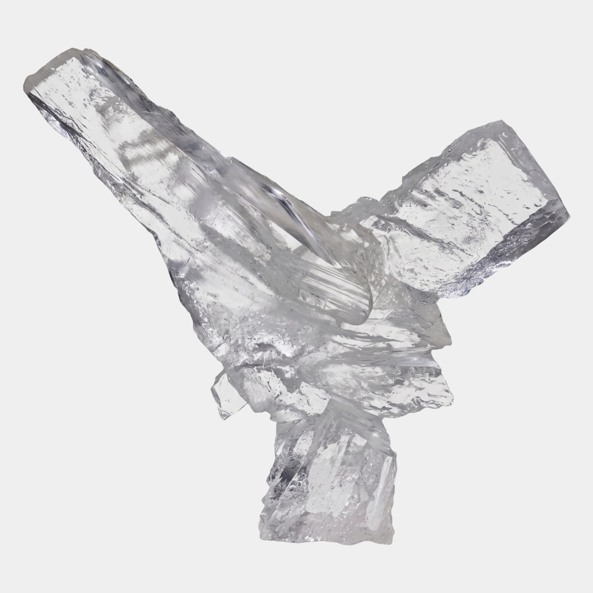 Clear Wide-Armed Torso Cast Resin Sculpture - 34cm, arms raised wide in a V shape above a narrow base, shown on a plain white background.
