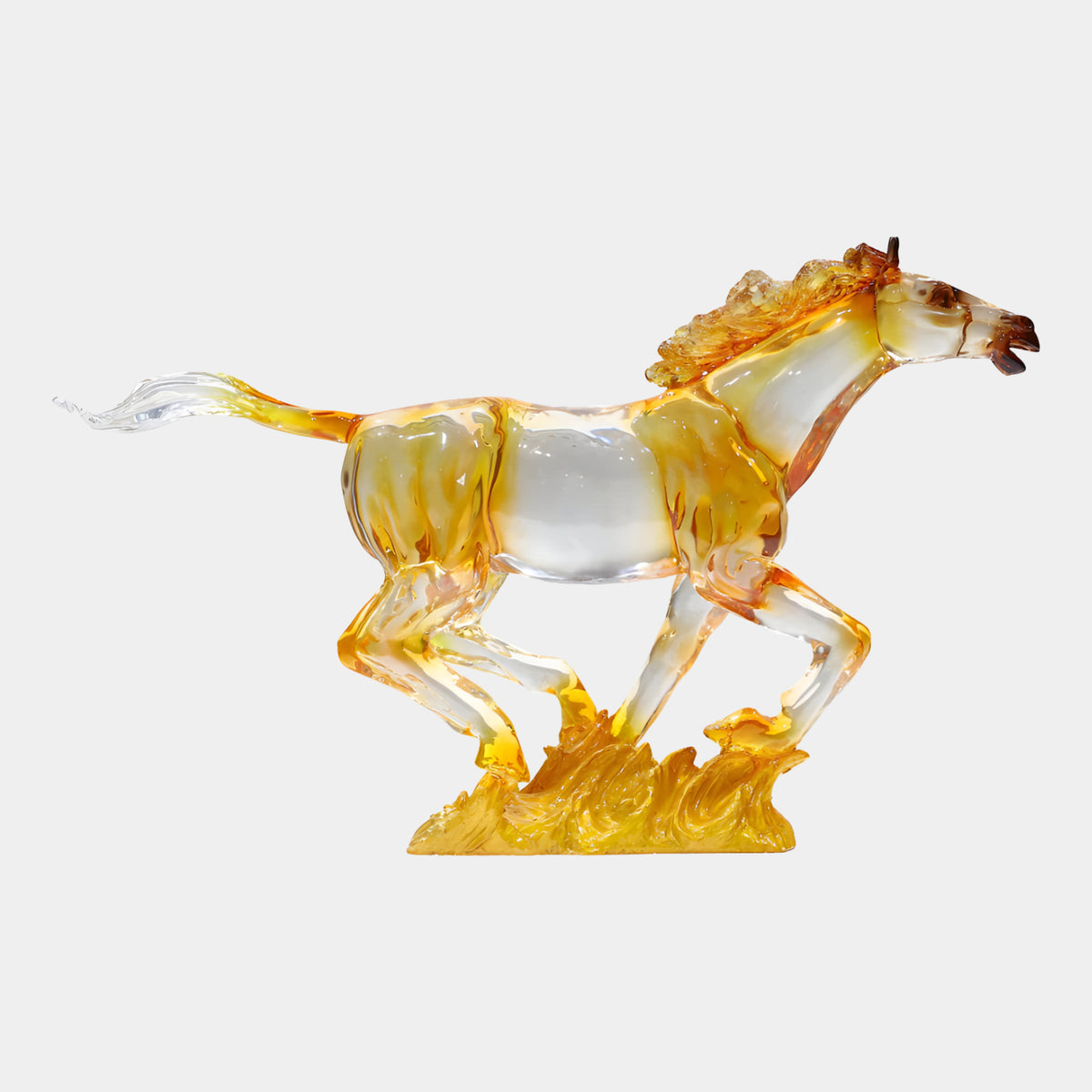 Amber & Clear Galloping Horse Resin Sculpture - 84cm