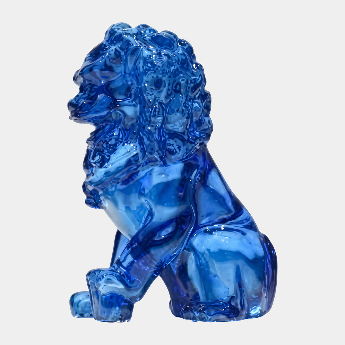 Cobalt Blue Seated Guardian Lion Resin Sculpture - 21cm