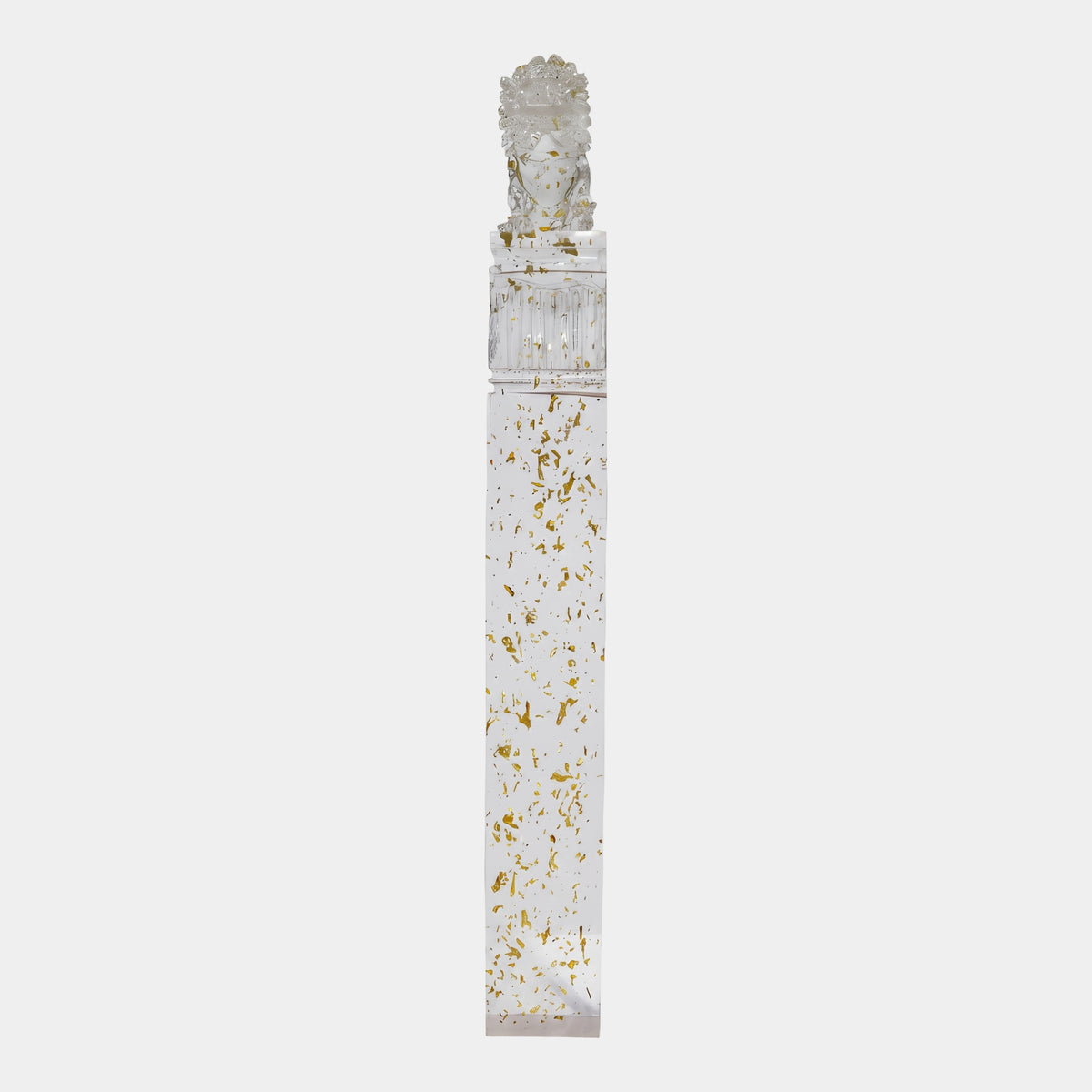 Clear Gold-Flecked Guardian Lion on a Column Resin Sculpture - 121cm