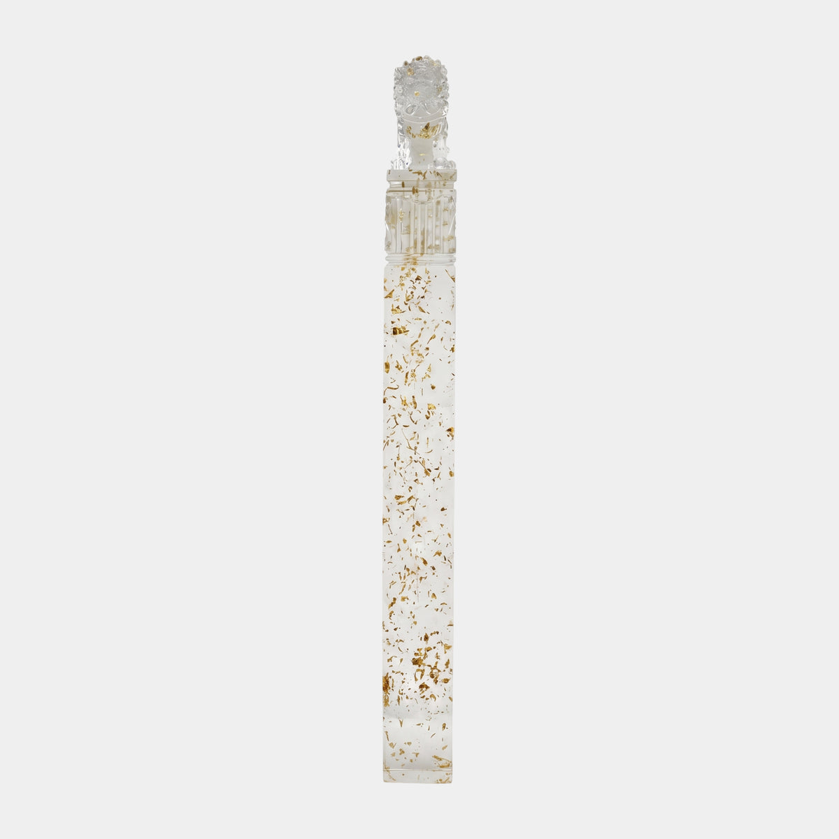 Clear Guardian Lion on a Gold-Flecked Column Resin Sculpture, 151cm, with fluted detailing, shown on a plain white background.