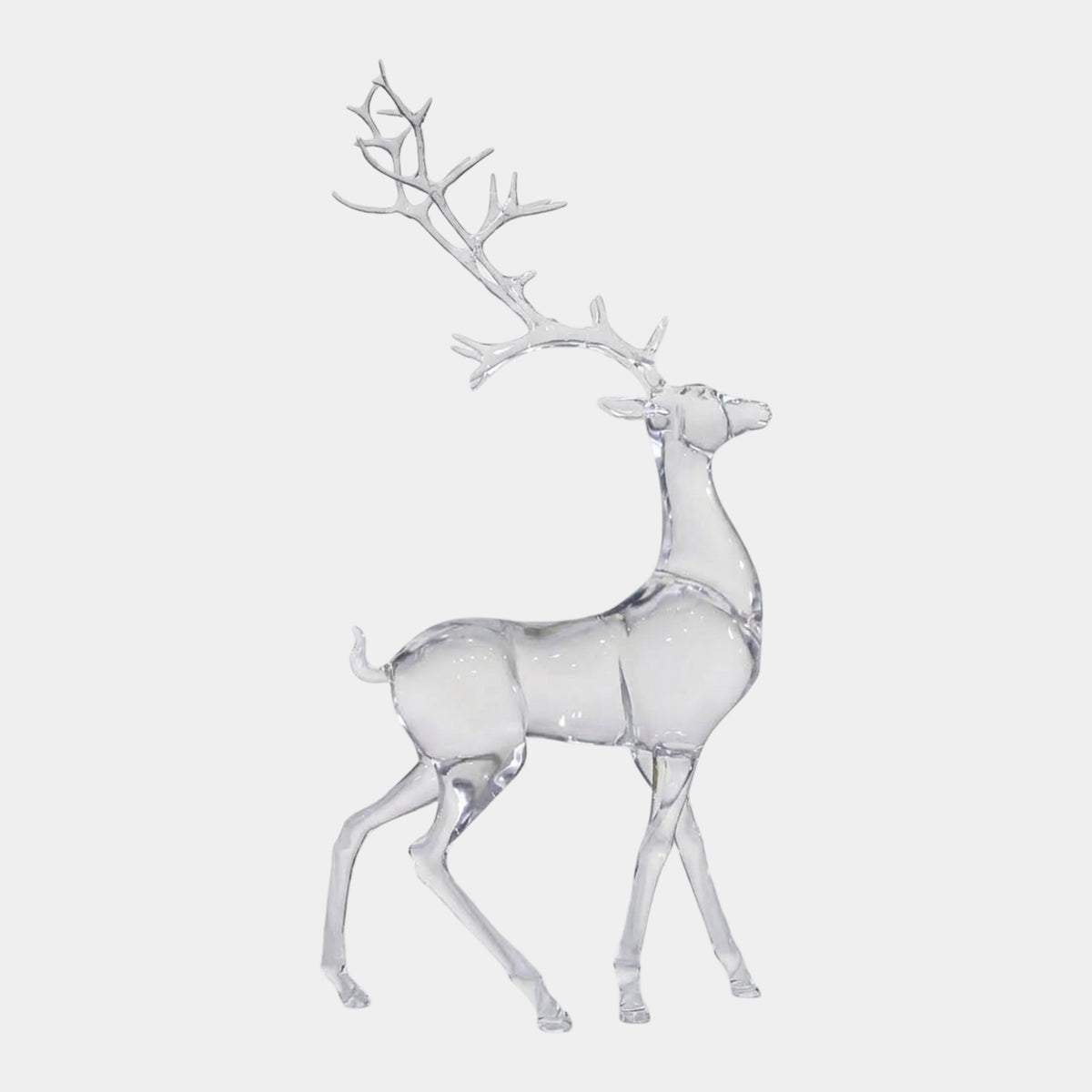 Clear Wide-Rack Stag Cast Resin Sculpture - 150cm, standing with head raised and large branching antlers, on a plain white background.