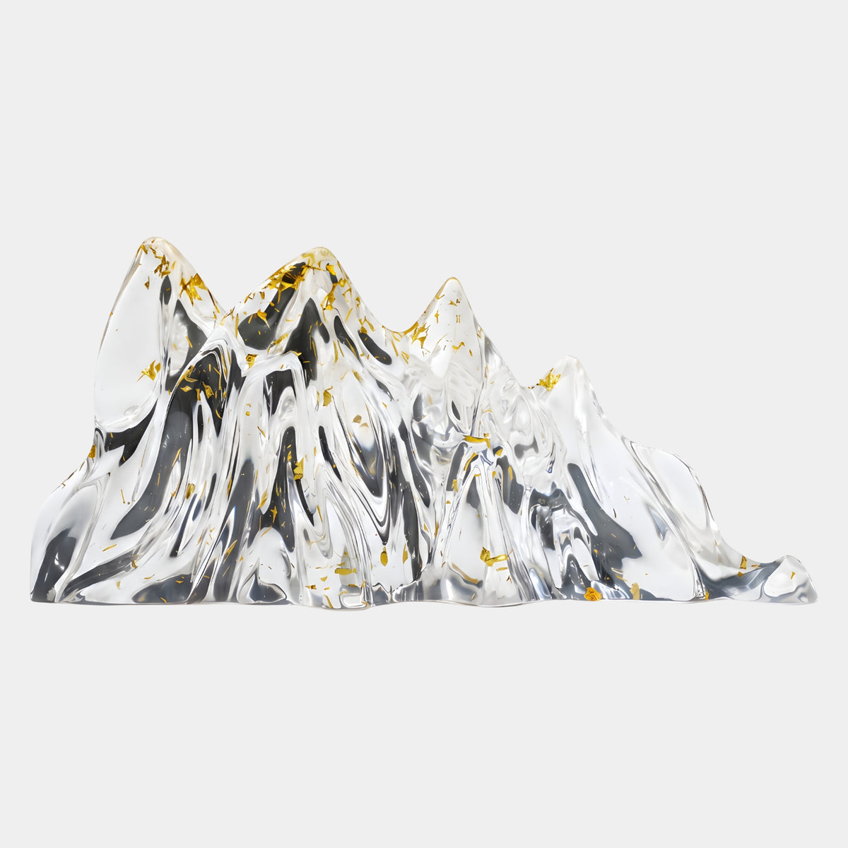 Clear Gold Fleck Polished Mountain Range Resin Sculpture - 59cm, five peaked form in translucent resin with gold flecks, polished finish, no stand, on a plain white background.
