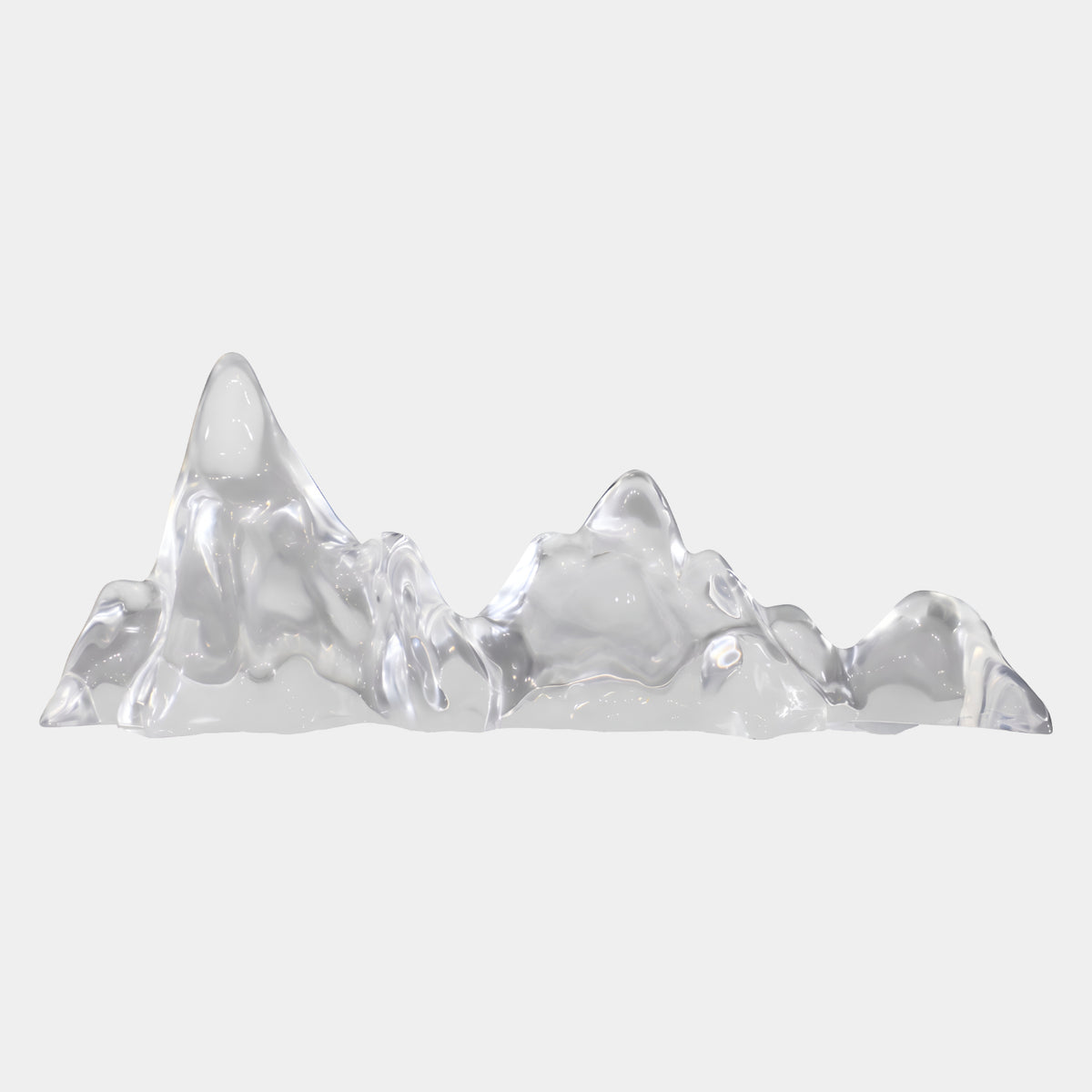Clear Rounded Peak Mountain Range Resin Sculpture, 50cm, by Giant Sculptures, showing smooth colourless peaks with soft hollows, shown on a plain white background.