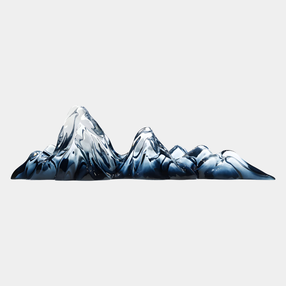 Navy Graded Long Mountain Range Resin Sculpture, 97cm, with a navy base clearing to pale, nearly colourless peaks, flat-resting foot, on a plain light grey background.