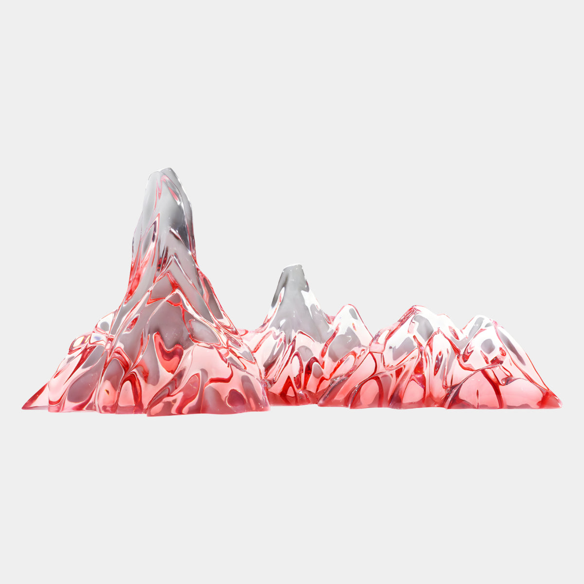 Pink Graded Five Summit Mountain Range Resin Sculpture (120cm) by Giant Sculptures, a tall peak and four lesser summits in pink-to-clear resin, on a plain light background.