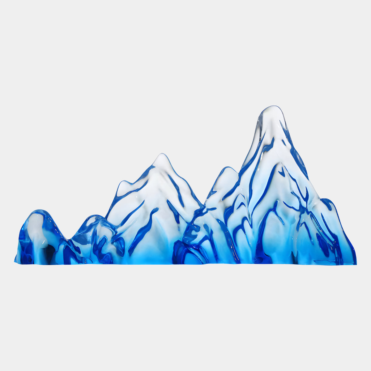 Blue & White Long Ridge Resin Sculpture - 110cm, a mountain ridge casting with blue streaks fading into white peaks, resting on its own foot against a plain light background.