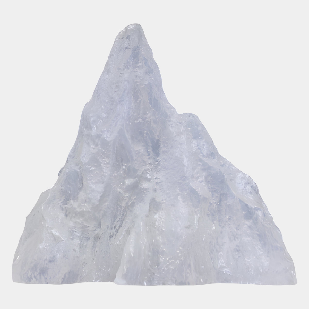 Frosted White Ice Peak Mountain Resin Sculpture, 33cm, with an off-centre summit and textured icy surface, shown without a base on a plain white background.