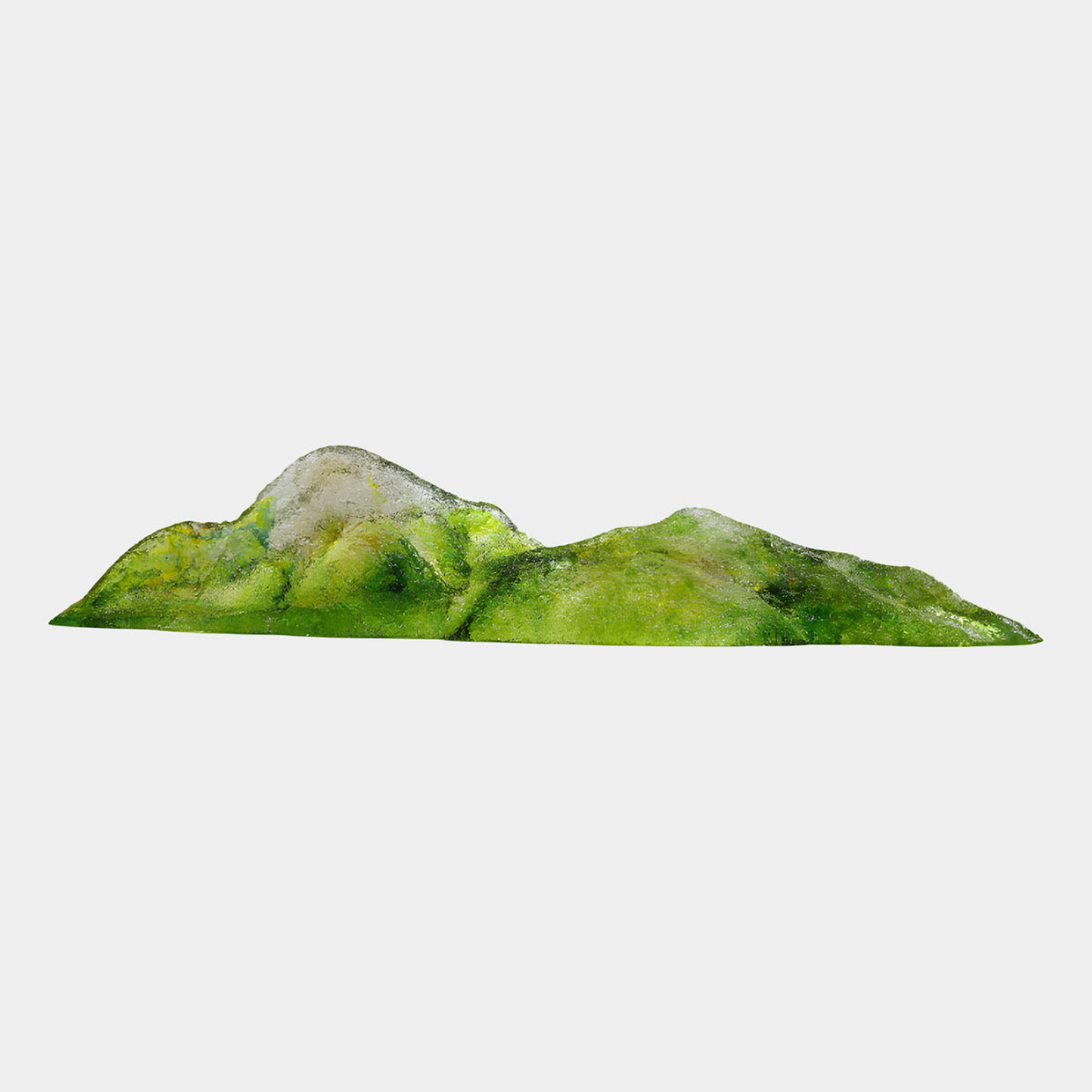 Green Hollow Cast Long Ridge Resin Sculpture - 162cm, a low elongated mountain form with pale summits and green textured surface, shown on a plain light background.