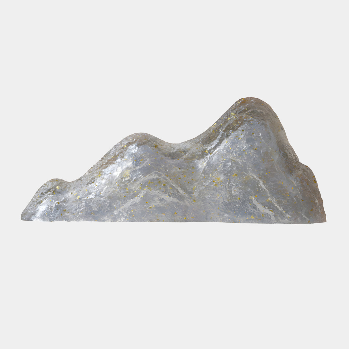 Clear Gold Fleck Hollow Cast Massif Resin Sculpture, 145cm, a two-peaked mountain form with gold flecks throughout, shown on a plain white background.