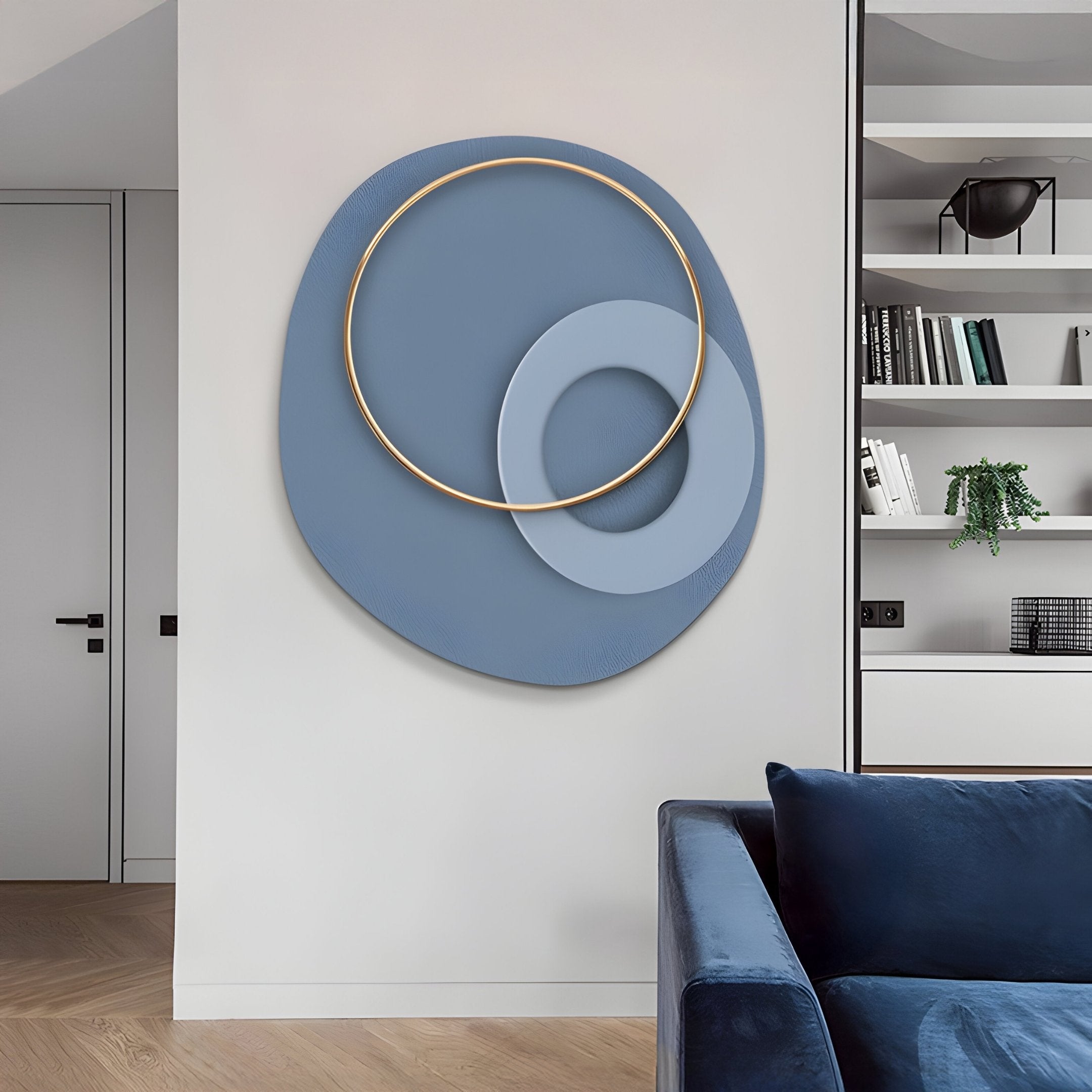 Orbien Slate Blue & Gold Ring Sandstone Mural Wall Art