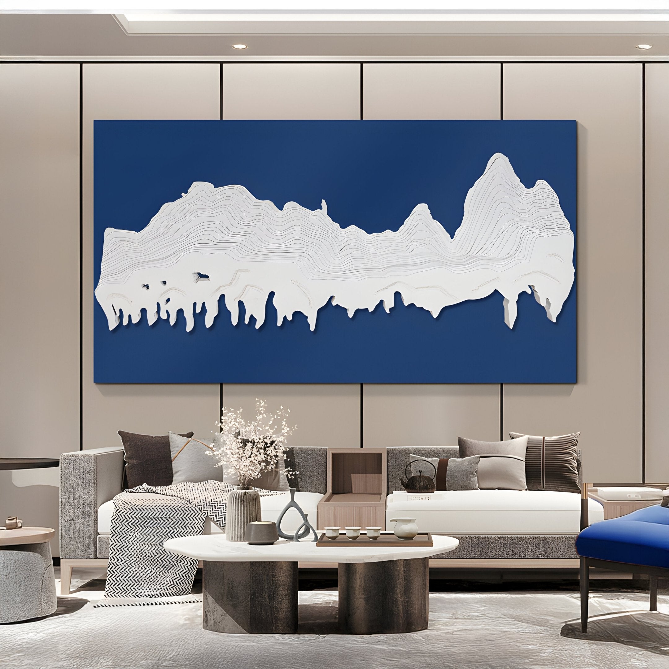 Riftline Panorama Blue Wood Carving 3D Wall Art