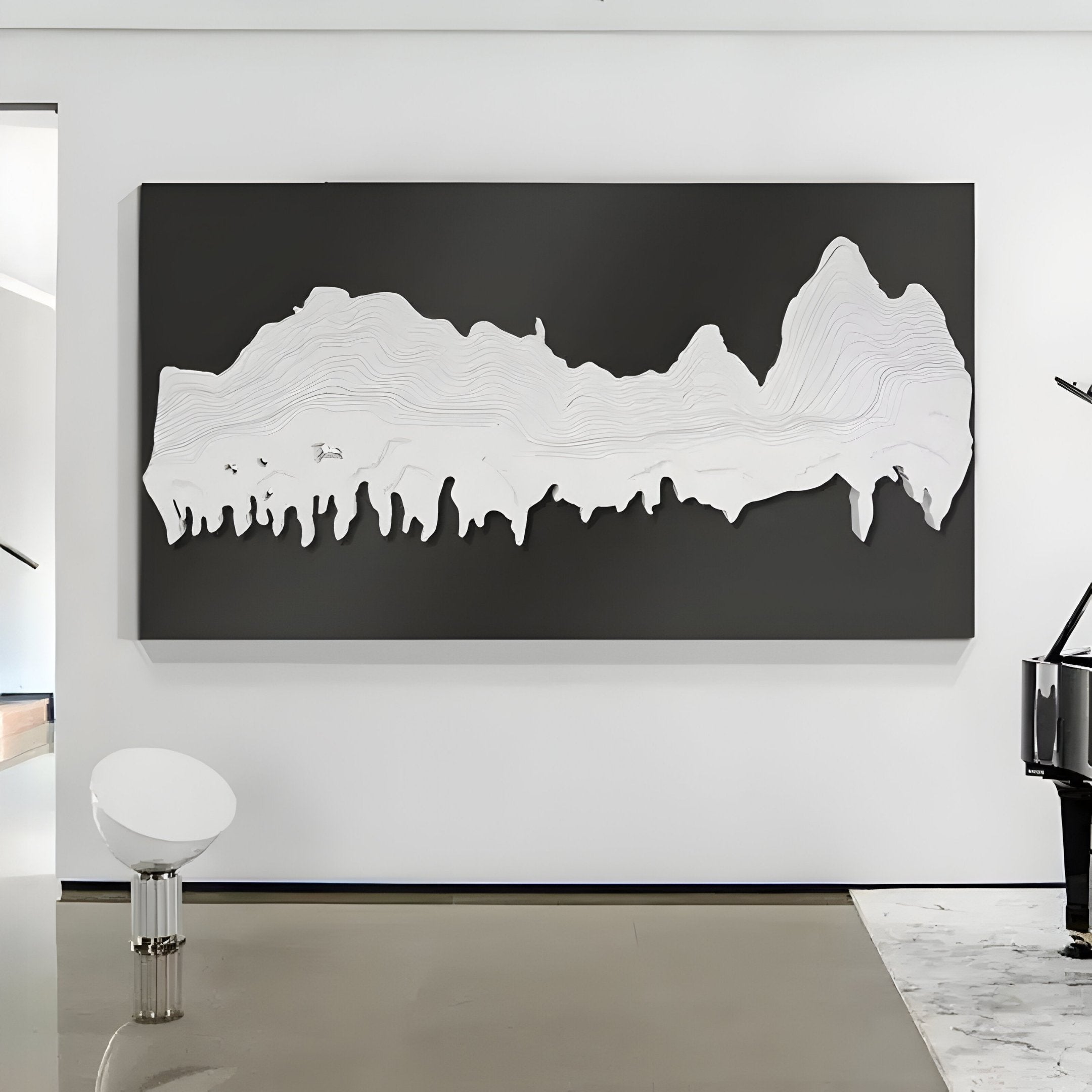 Riftline Panorama Charcoal Wood Carving 3D Wall Art