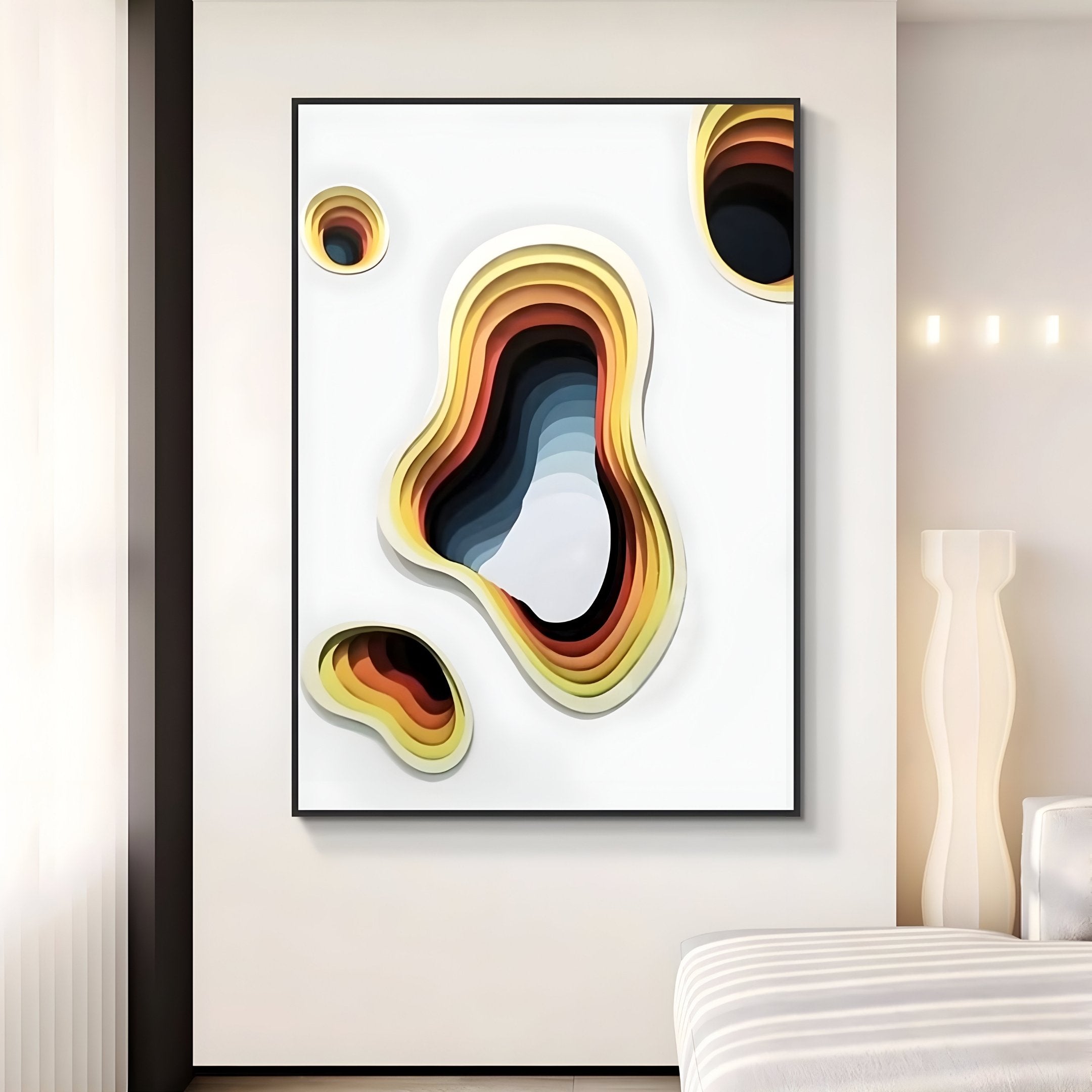 Cratera Yellow & Amber Wood Carving 3D Wall Art