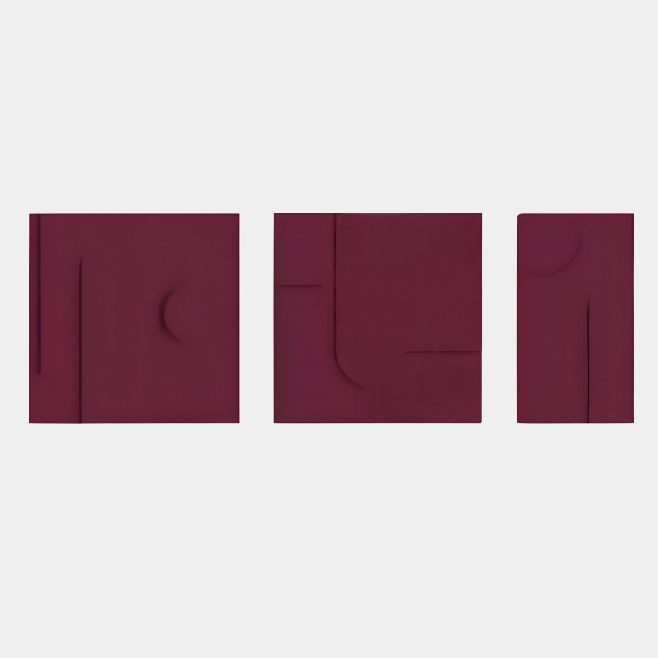Moro III Triptych Deep Red Relief 3D Wall Art