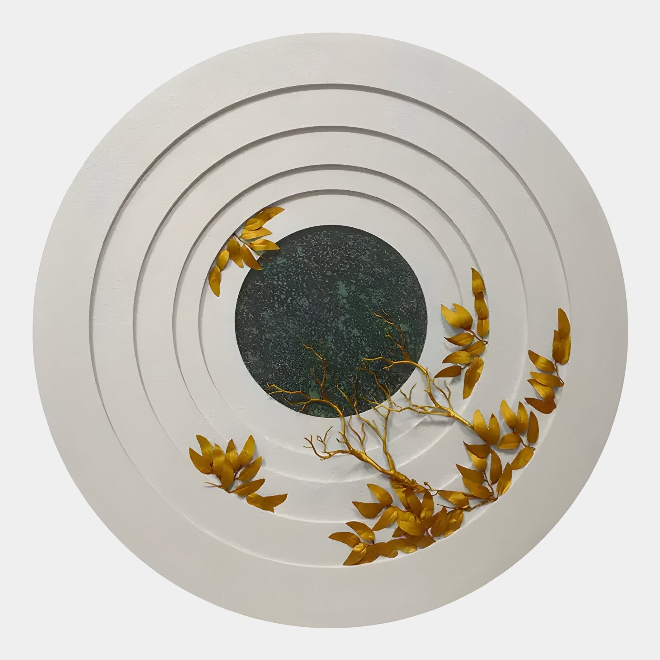 Aethera Golden Leaves Round Wood Carving 3D Wall Art