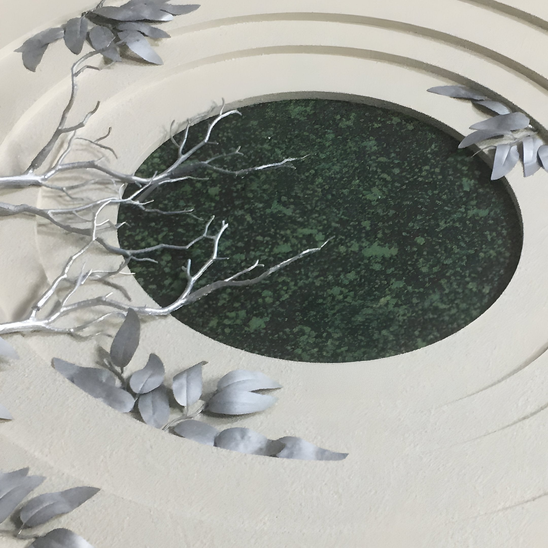 Aethera Silver Leaves Round Wood Carving 3D Wall Art